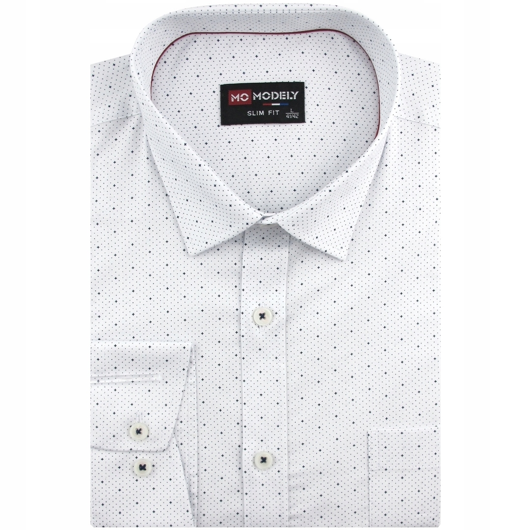 Koszula Męska Wizytowa do garnituru biała w kropki Slim Fit J914