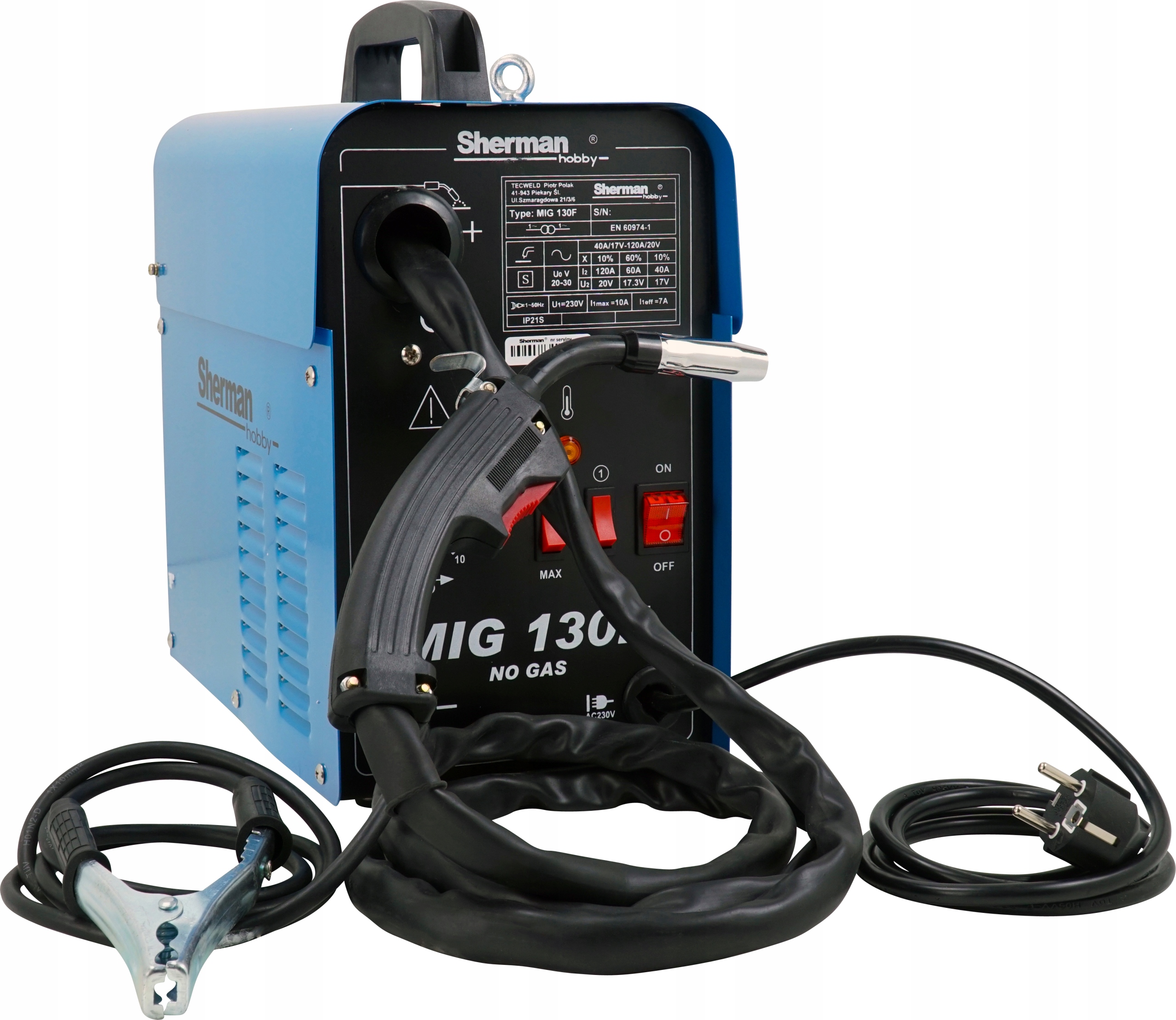 SPAWARKA migomat MIG 130 półautomat bezgazowy FLUX SHERMAN + drut rękawice EAN (GTIN) 5904624009171