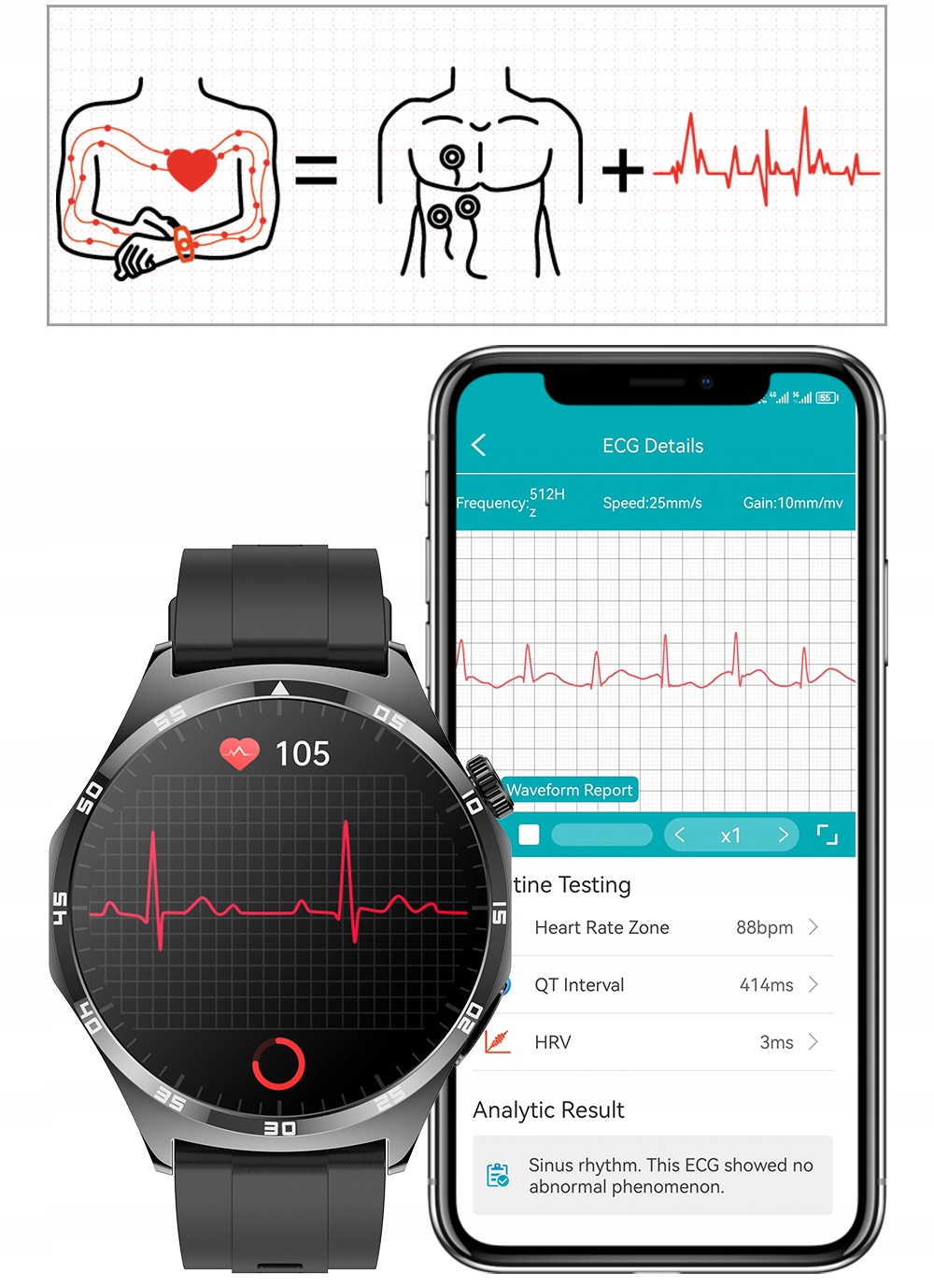 SMARTWATCH ZEGAREK CIŚNIENIOMIERZ EKG GLUKOZA GLIKEMIA HRV ROZMOWY MENU PL Szkiełko mineralne
