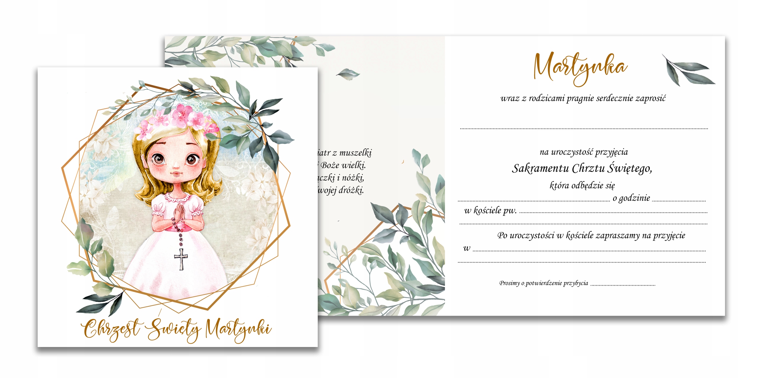 ZAPROSZENIA NA CHRZEST 10szt IMIĘ KOPERTA 028 Wysokość produktu 15 cm