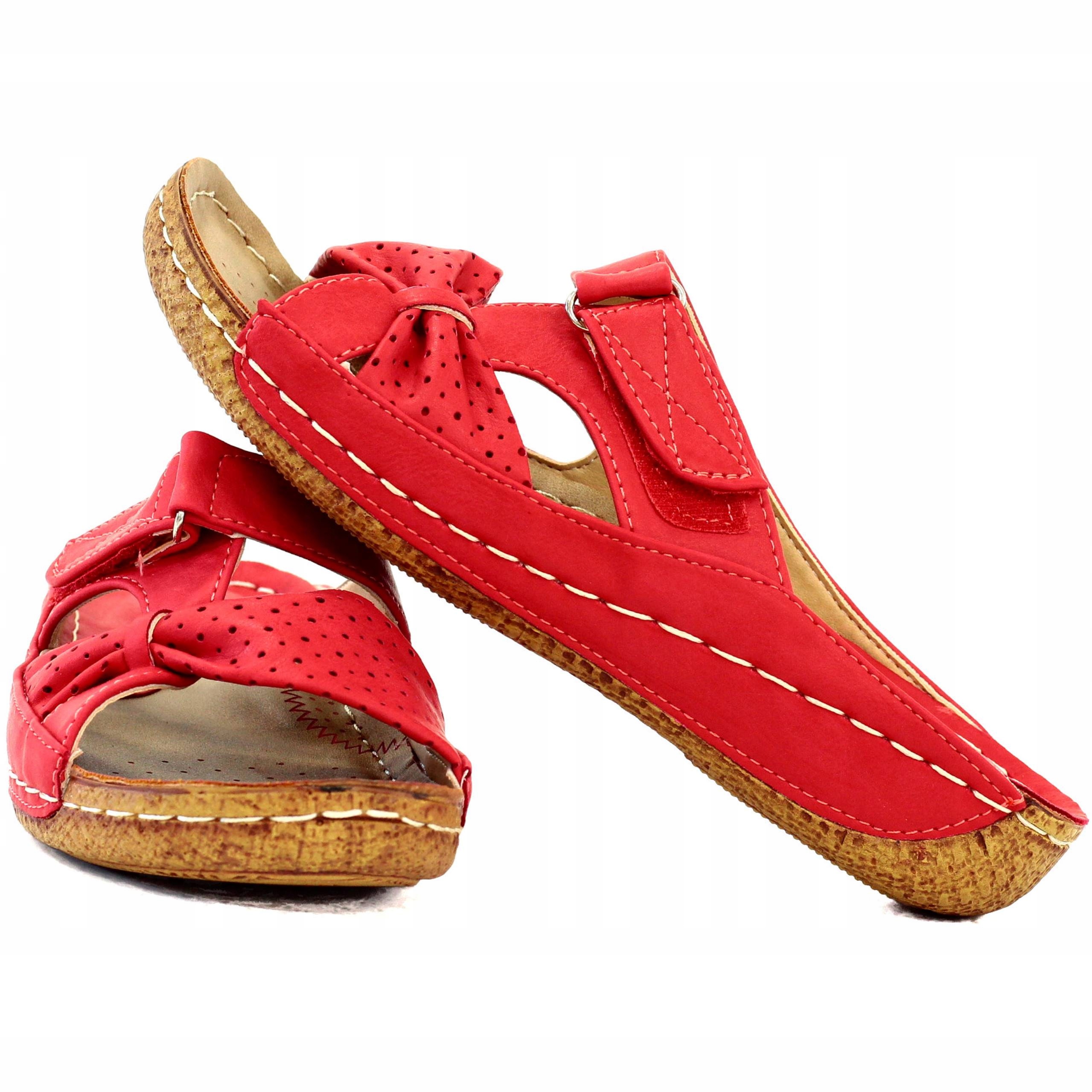 KLAPKI DAMSKIE BUTY NA CO DZIEŃ SZYTE PROFILOWANE Kolor czerwony