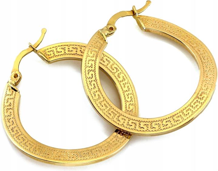 Náušnice zlaté kruhy s řeckým vzorem 585 32 mm dárek anglický bigiel 14K