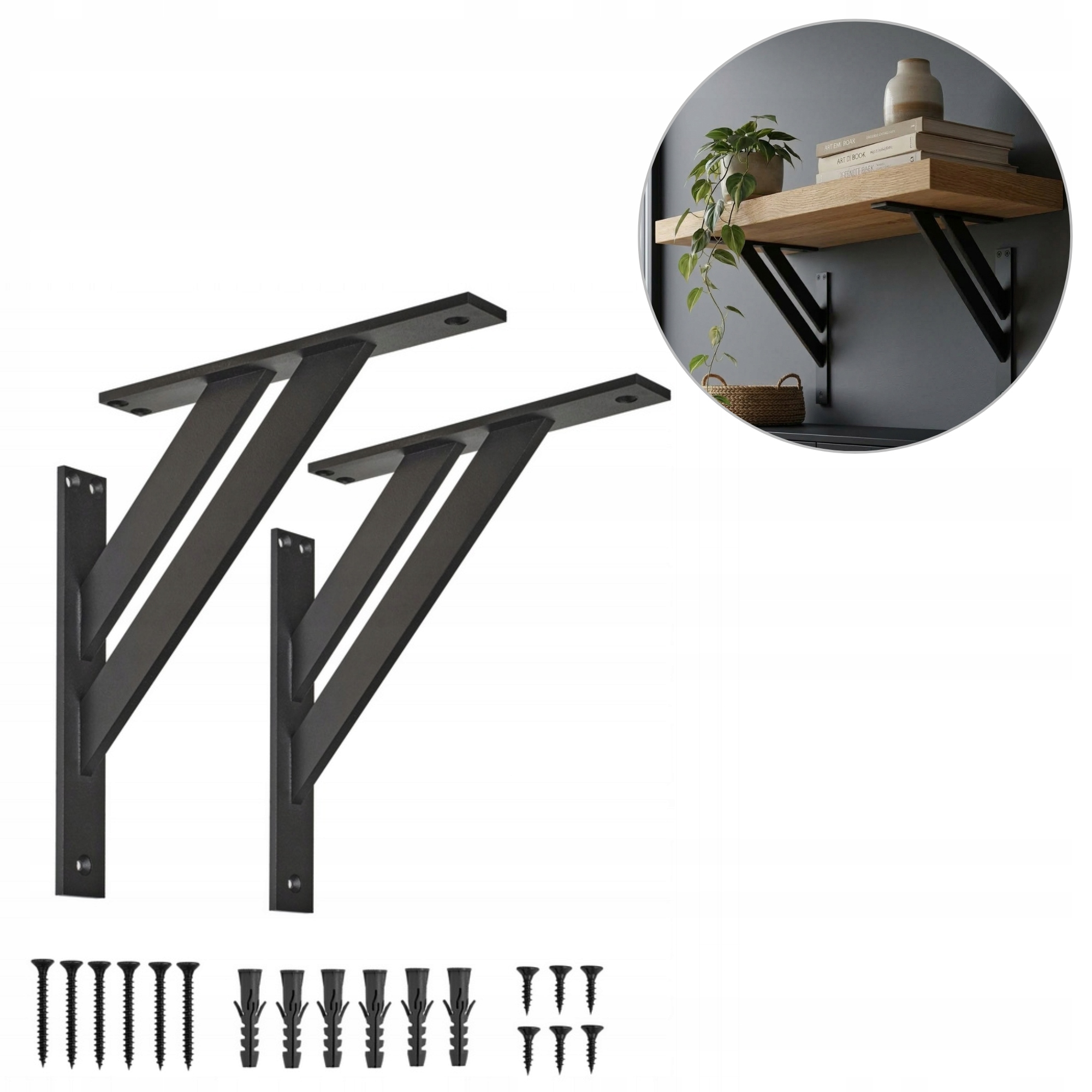 2 x Konzole Na Polici Pod Poličku Držák Loft Černý 240 mm Vruty