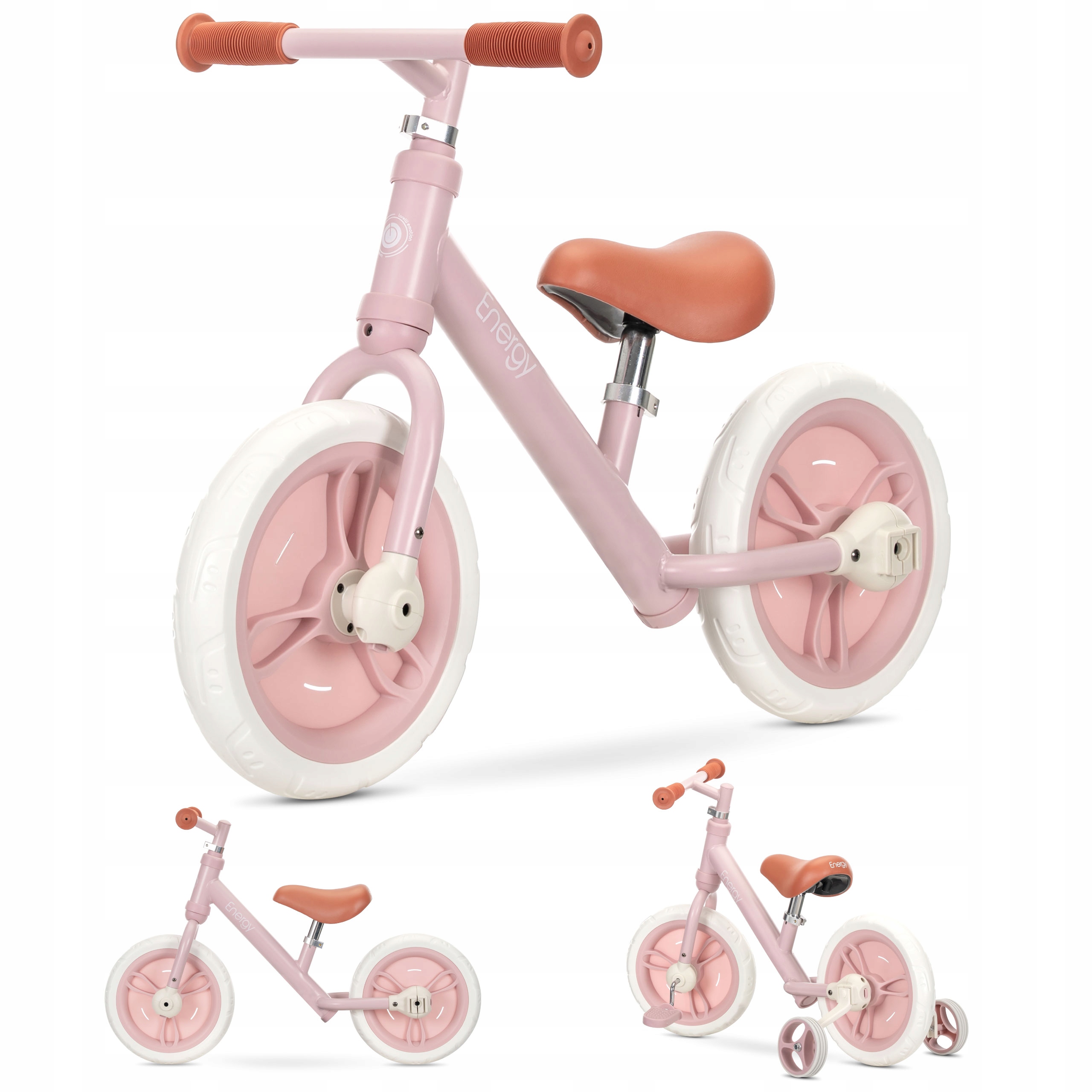 Rowerek biegowy 2 w 1 pedały montowane kółka boczne Lorelli Energy pink