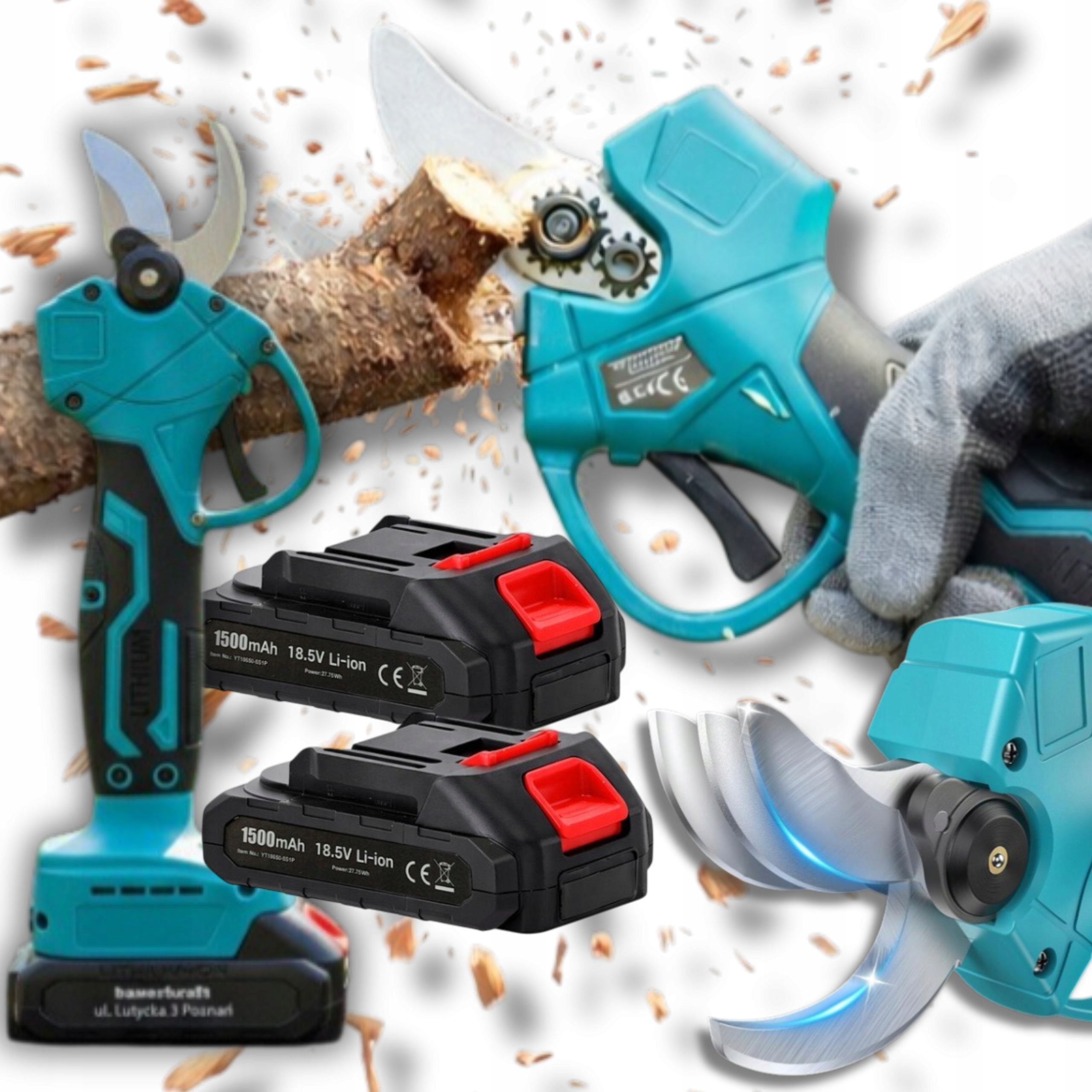 Sekator Akumulatorowy Nożyce Do Gałęzi Elektryczny Ogrodowy 2x Akumulator