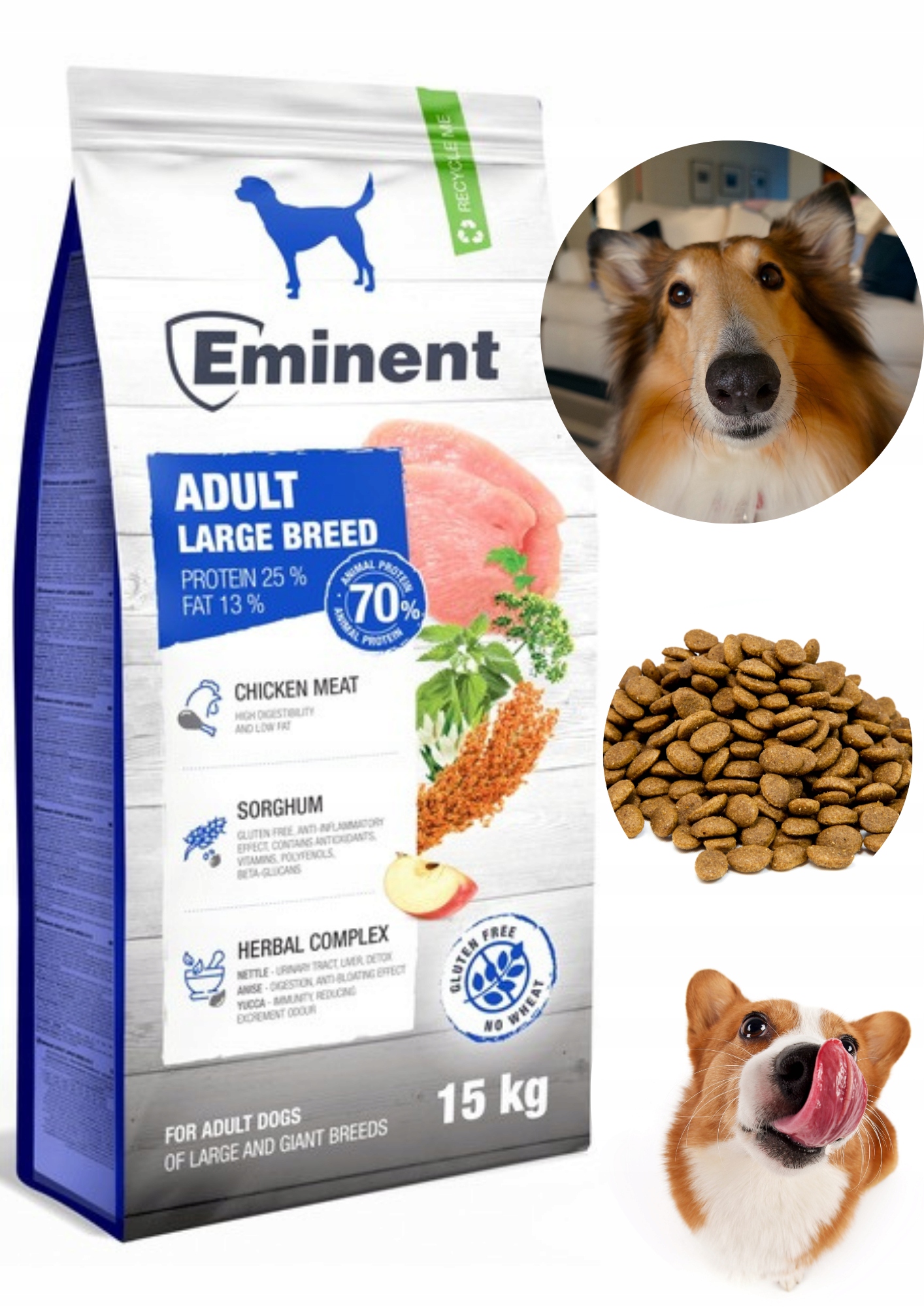 Levně Krmivo s kuřecím masem Eminent Large Breed pro velké dospělé psy bez lepku 15 kg XL