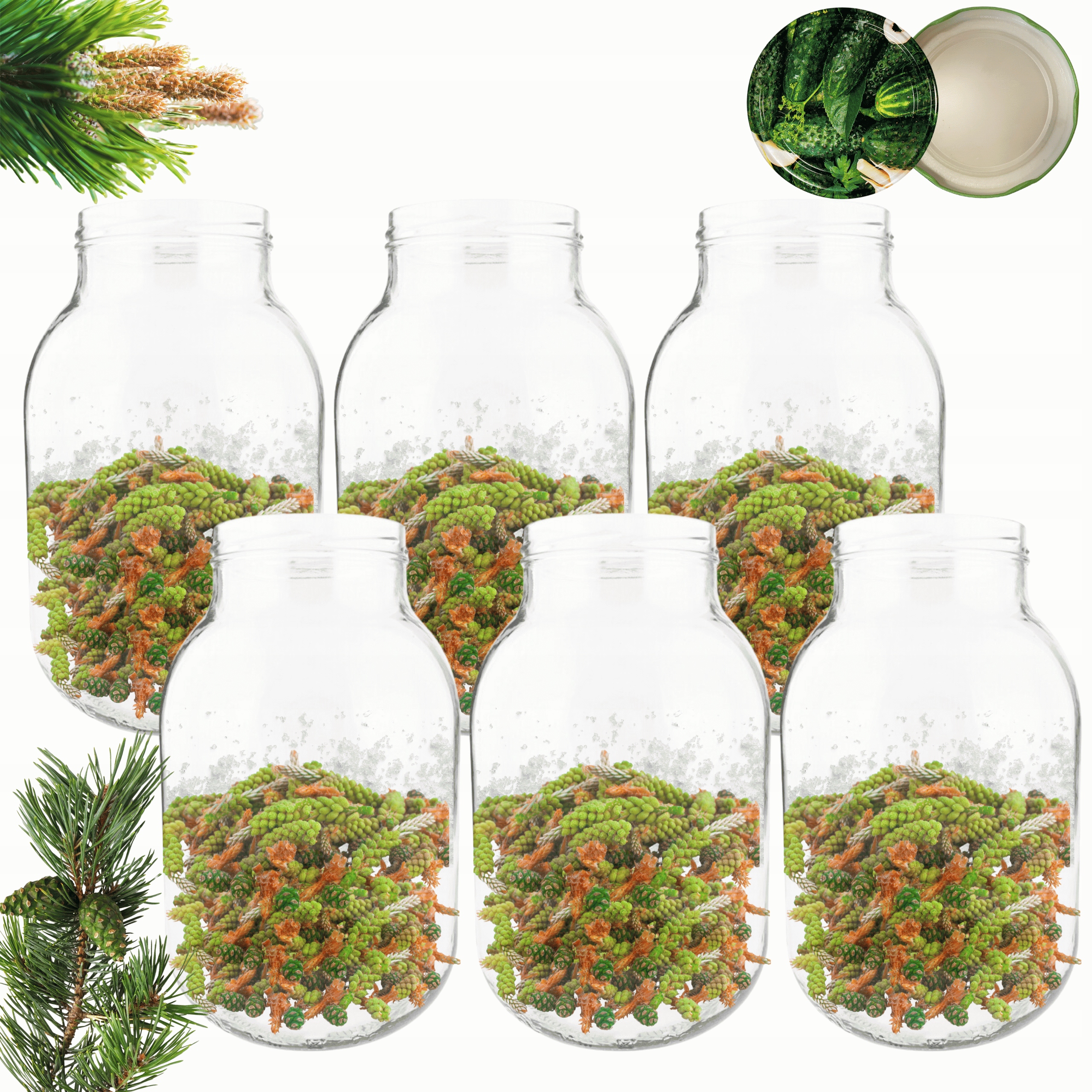 Sklenice 4000 ml 4 l na okurky, džusy, cukety, houby, likéry 6 kpl, šroubovací víčka 100 mm