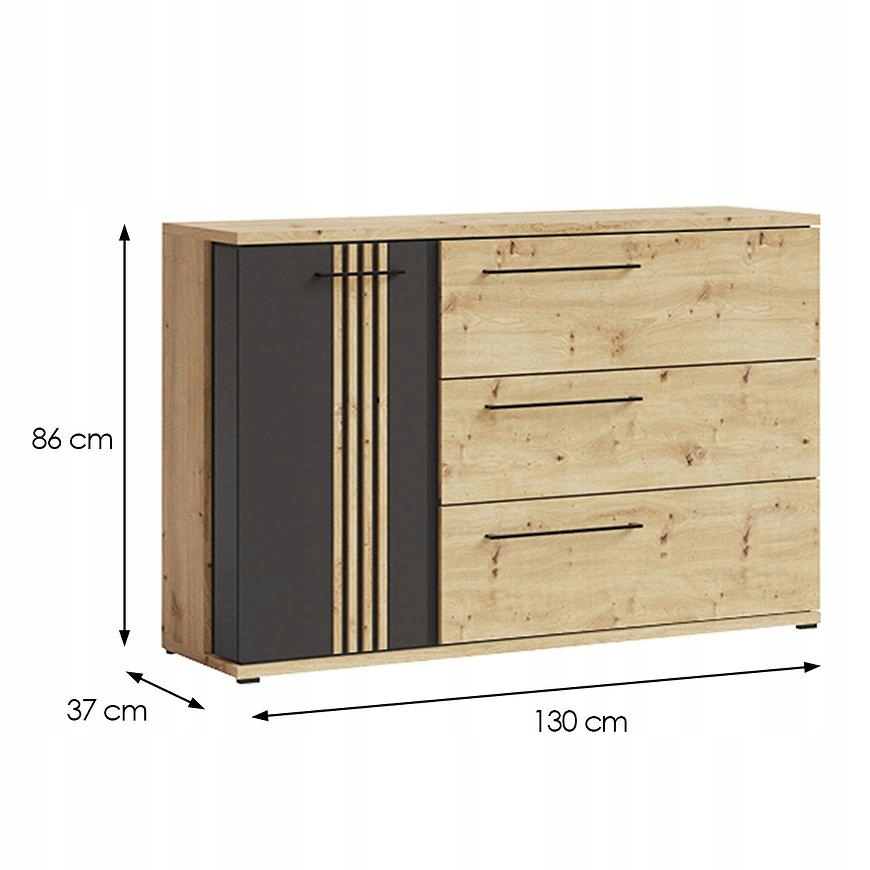 Komoda Molto 130 x 37 x 86cm dąb artisan matowe - WYSYŁKA DO 7 DNI !!!!! Kod producenta ML12B