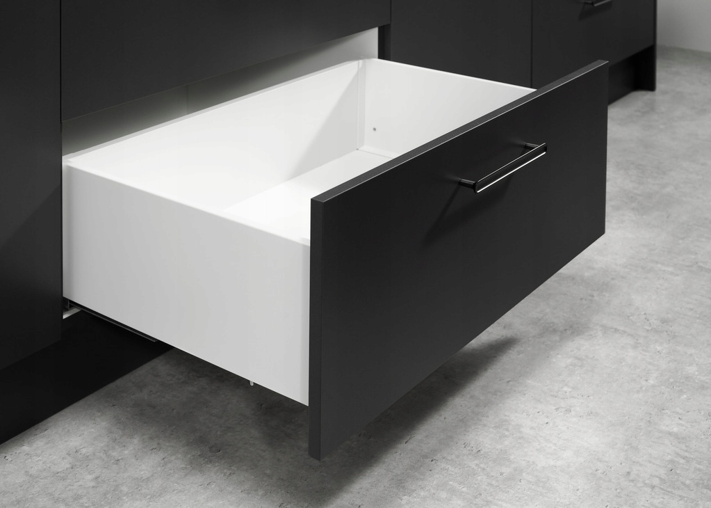 Szuflada Hafele Matrix S Slim 3D biała 500 mm wysoka H199 cichy domyk 35kg