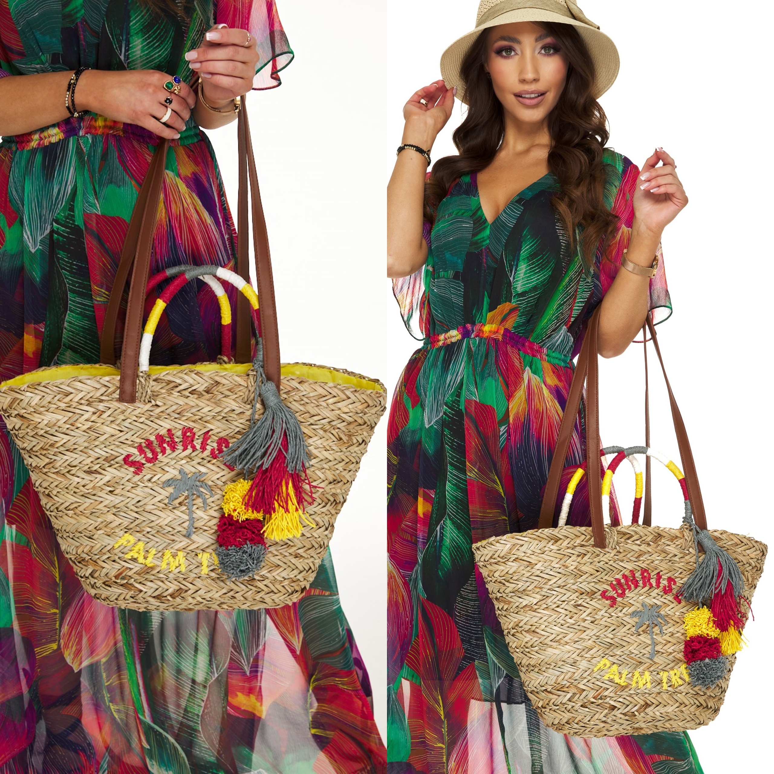 KOSZYK Z NATURALNEJ SŁOMY SHOPPERKA TORBA PLAŻOWA