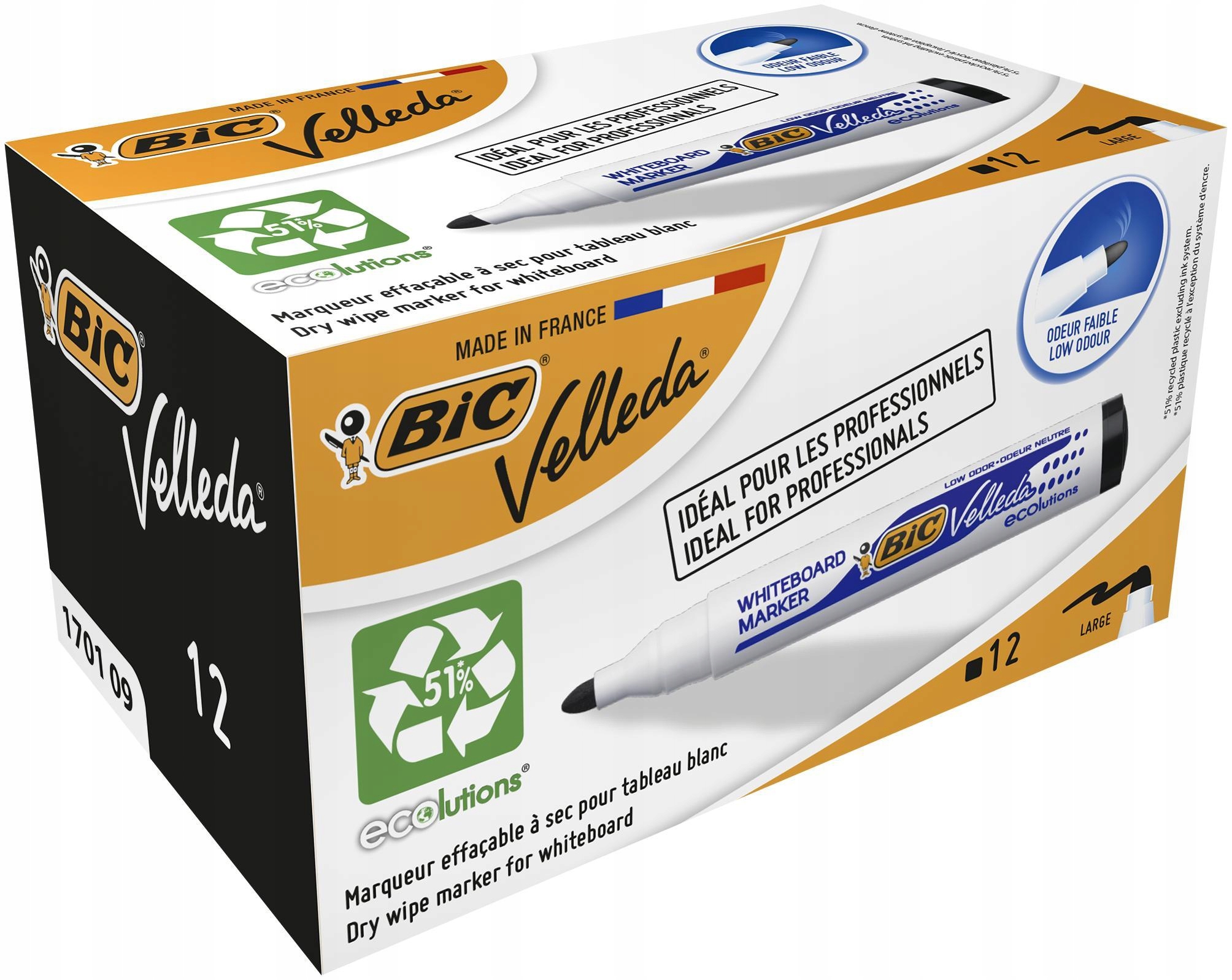 BIC VELLEDA 1701 OKRĄGŁY CZARNY MARKER SUCHOŚCIERALNY DO TABLIC ZESTAW x12 EAN (GTIN) 3086121701092