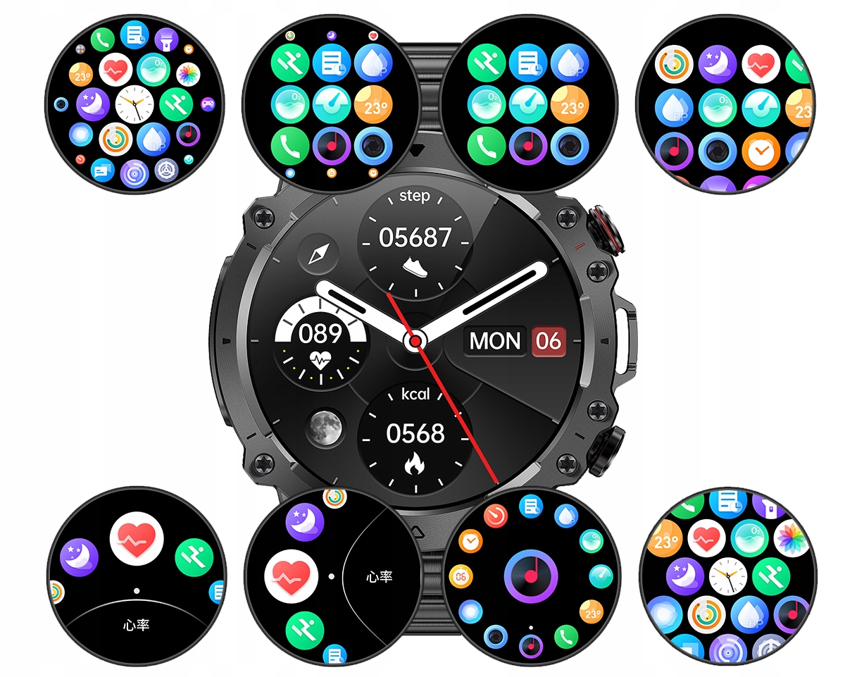 SMARTWATCH ZEGAREK MĘSKI MENU PL ROZMOWY SMART WATCH WODOODPORNY + GRATIS Kolor czarny