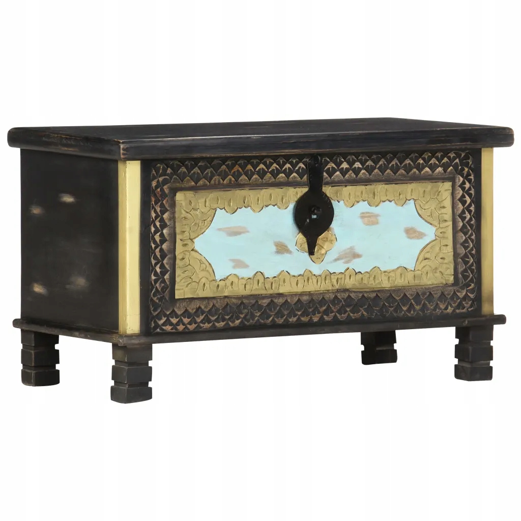 Skrzynia, czarna, 80x40x45 cm, lite drewno mango Kolor mebla czarny