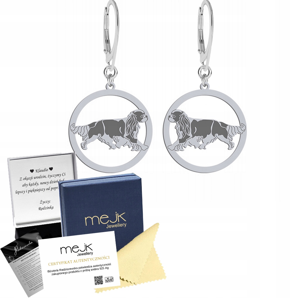 Stříbrné Náušnice Cavalier King Charles Spaniel 925 Žena Šperky Gravírování