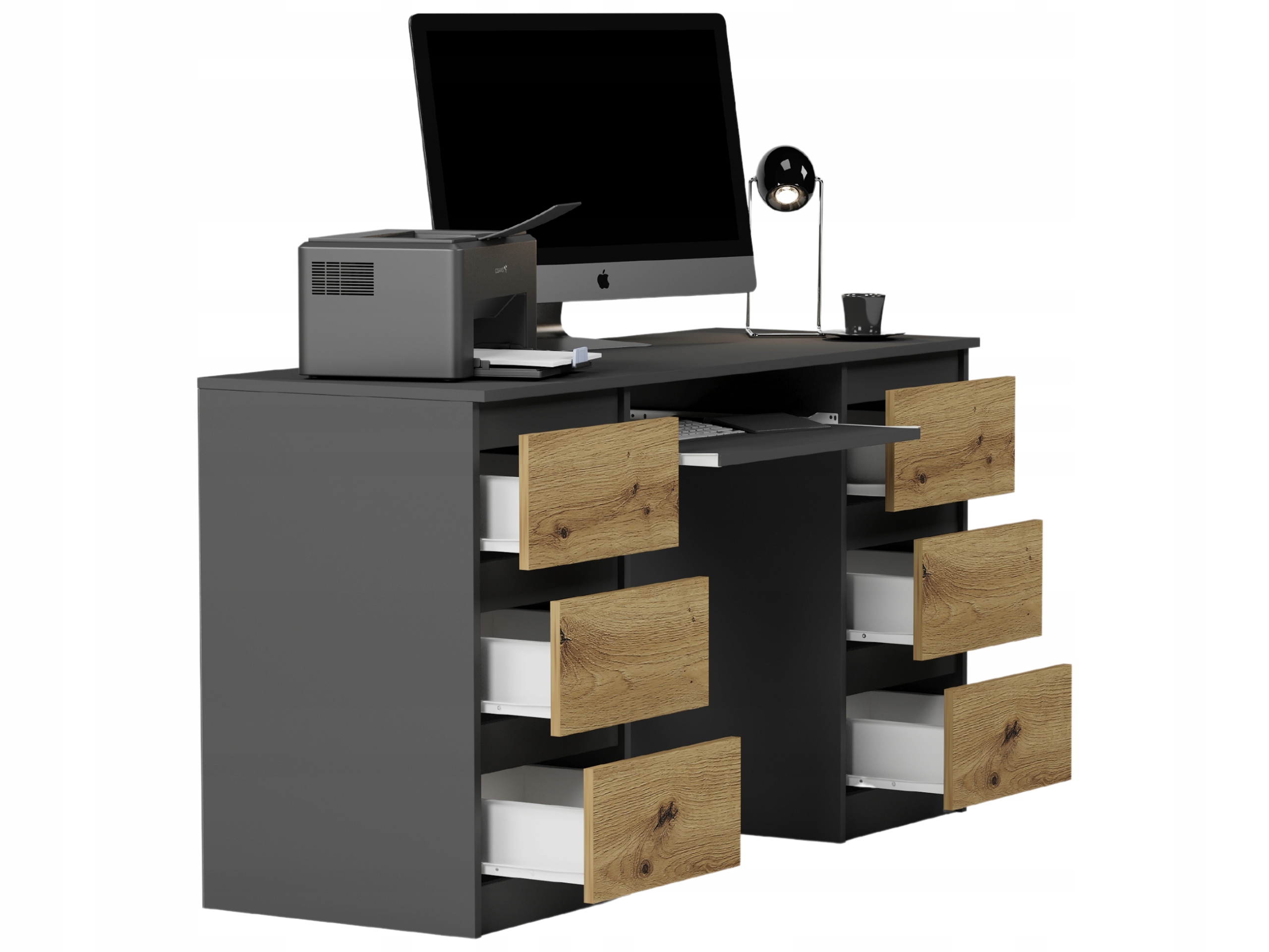 Meble Biurko komputerowe 6sz 135cm antracyt mix artisan N32