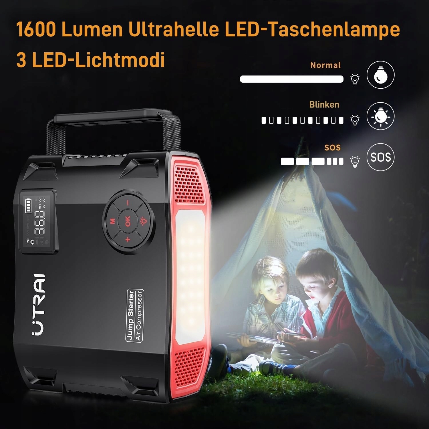 UTRAI Powerbank 7000A 27000mAh z Kompresorem i Latarką LED 1600 Lumen — miniatura 5