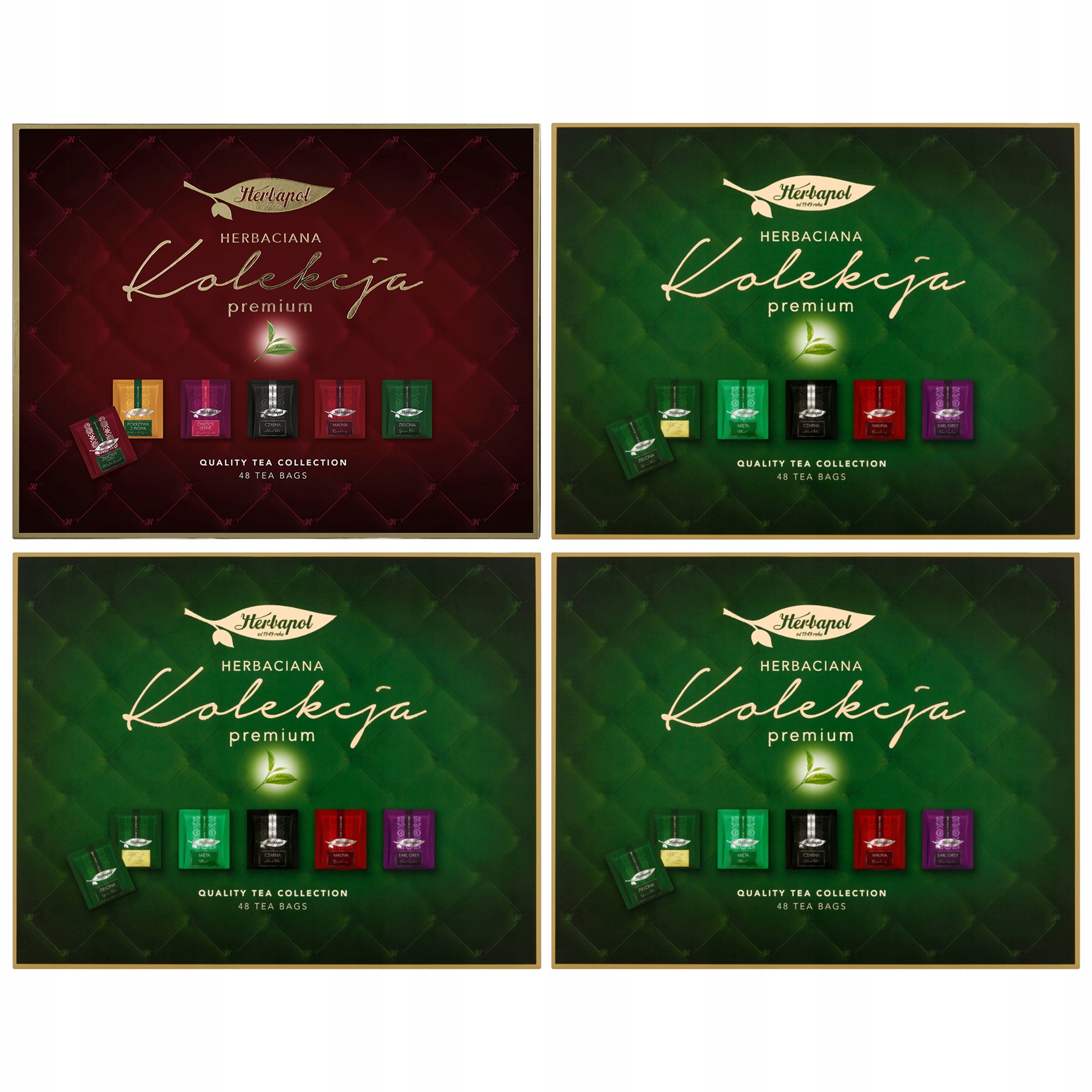 Kolekcja Herbat zestaw bombonierek Herbapol 3xzielona 1xbordowa 192SASZETKI