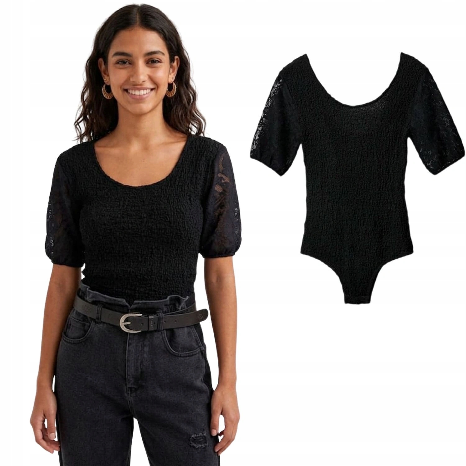 Dámské body Desigual Alejandria černé s vaflovanou krajkou vel. S