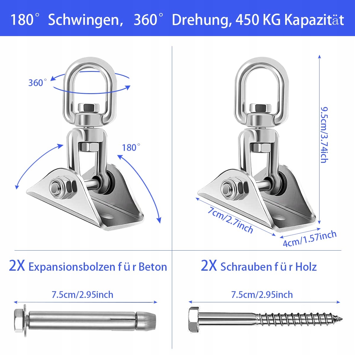 SCHWINGER Uniwersalne Haczyki Haki Sufitowe Obrotowe Do Hamaków — miniatura 3
