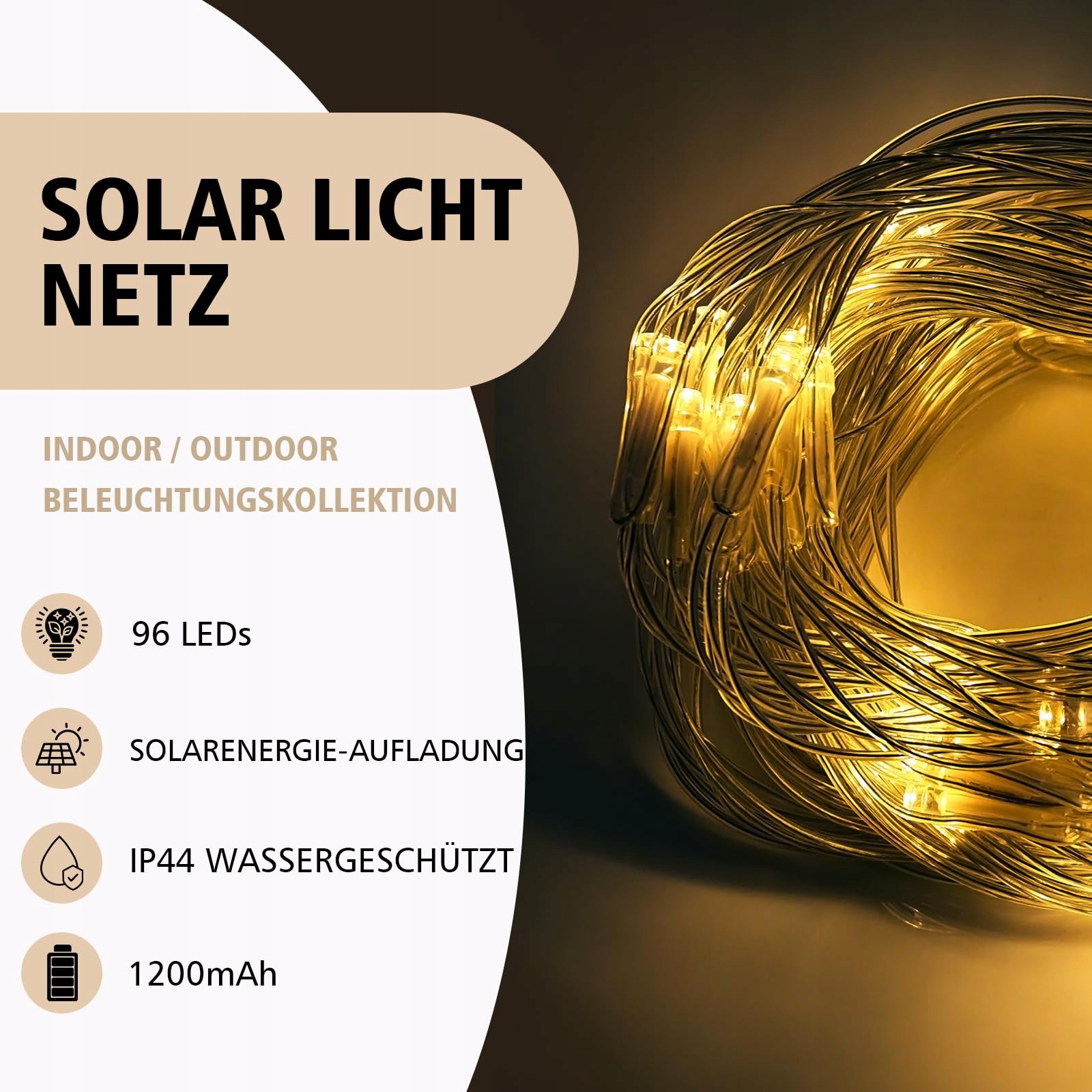 CVEENK LED Solarnet Światła 15x15M 96 LED Ciepłe Na Wnętrza i Zewnątrz — miniatura 4