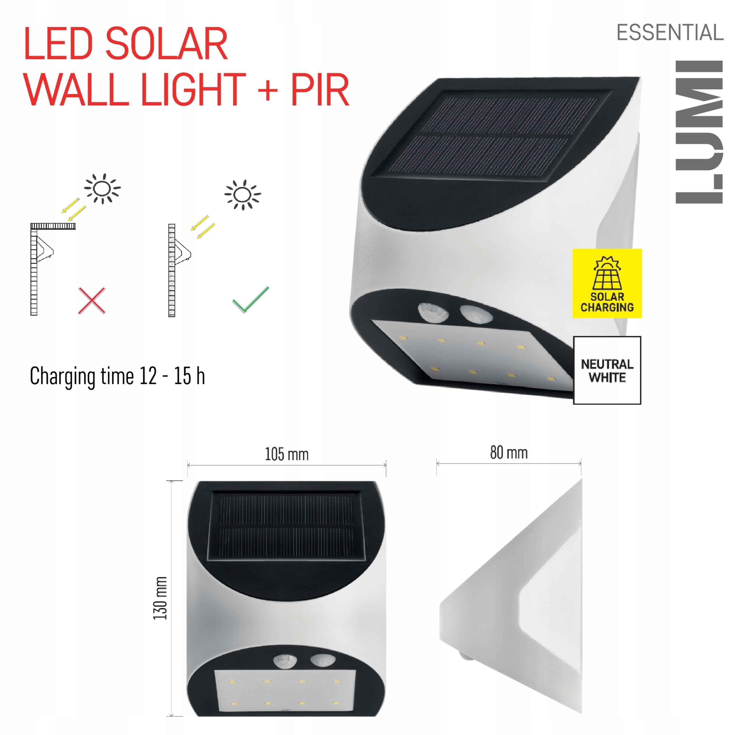 Lampa Solarna LED Z Czujnikiem Ruchu Do Domu Ogrodu Biała 240lm EMOS — miniatura 2