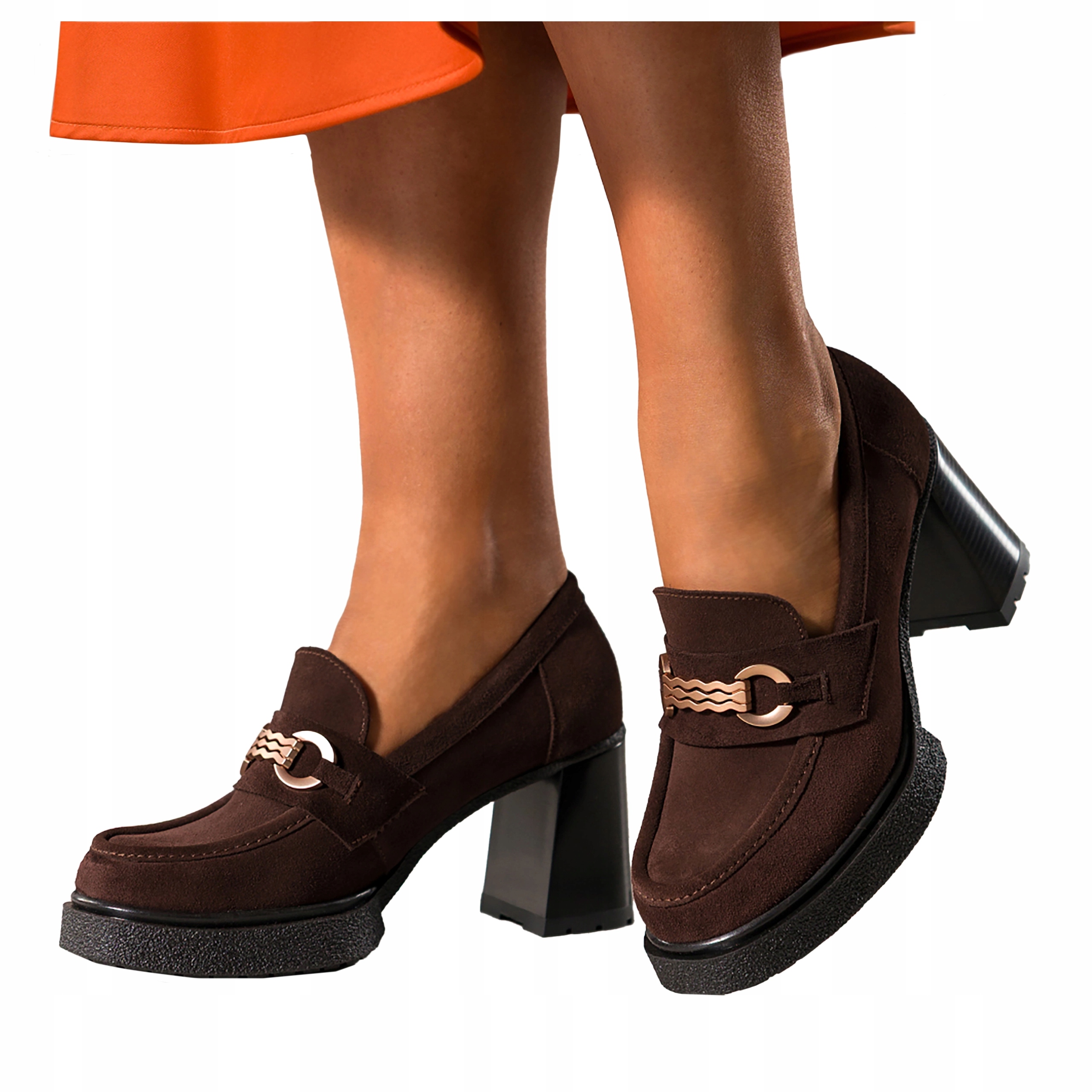 Čokoládové Mokasíny Dámské Kožené Pohodlné Zlaté Sponky Zasouvací velikost 39