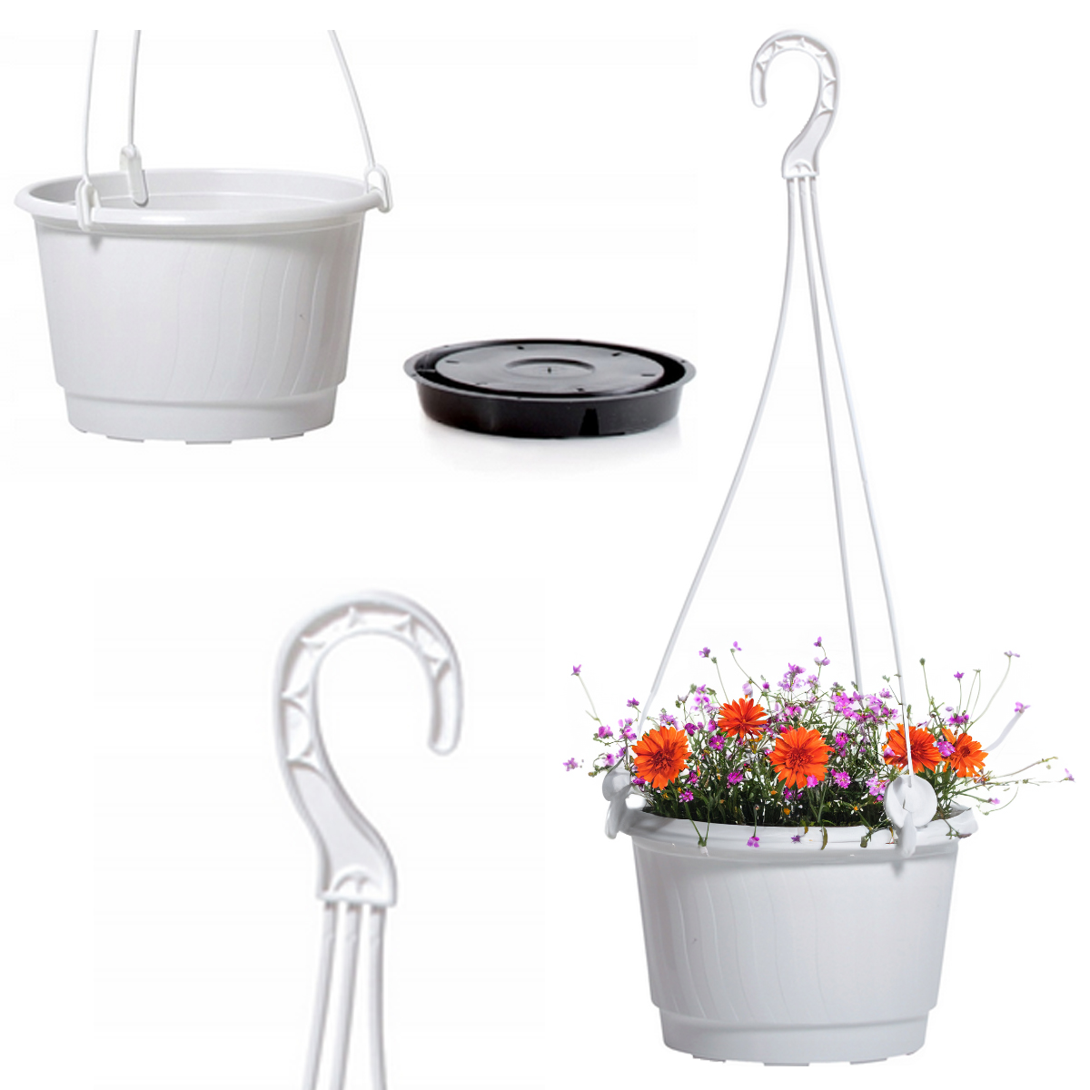 DONICZKA DONICA WISZĄCA Ø 21 cm BIAŁA Z rantem OKRĄGŁA Z HAKIEM 3,2L