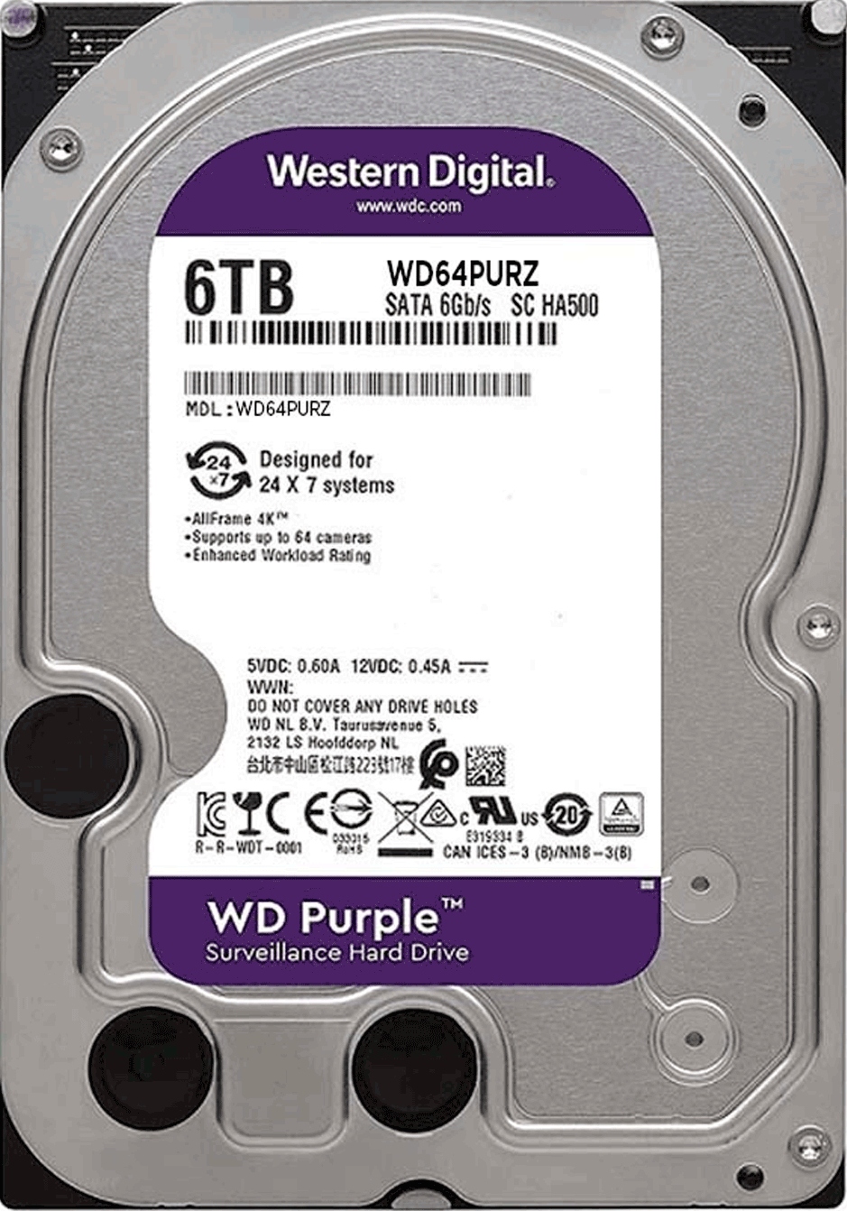 Pevný disk Western Digital 6TB Wd Purple Sata 3,5" pro Cctv