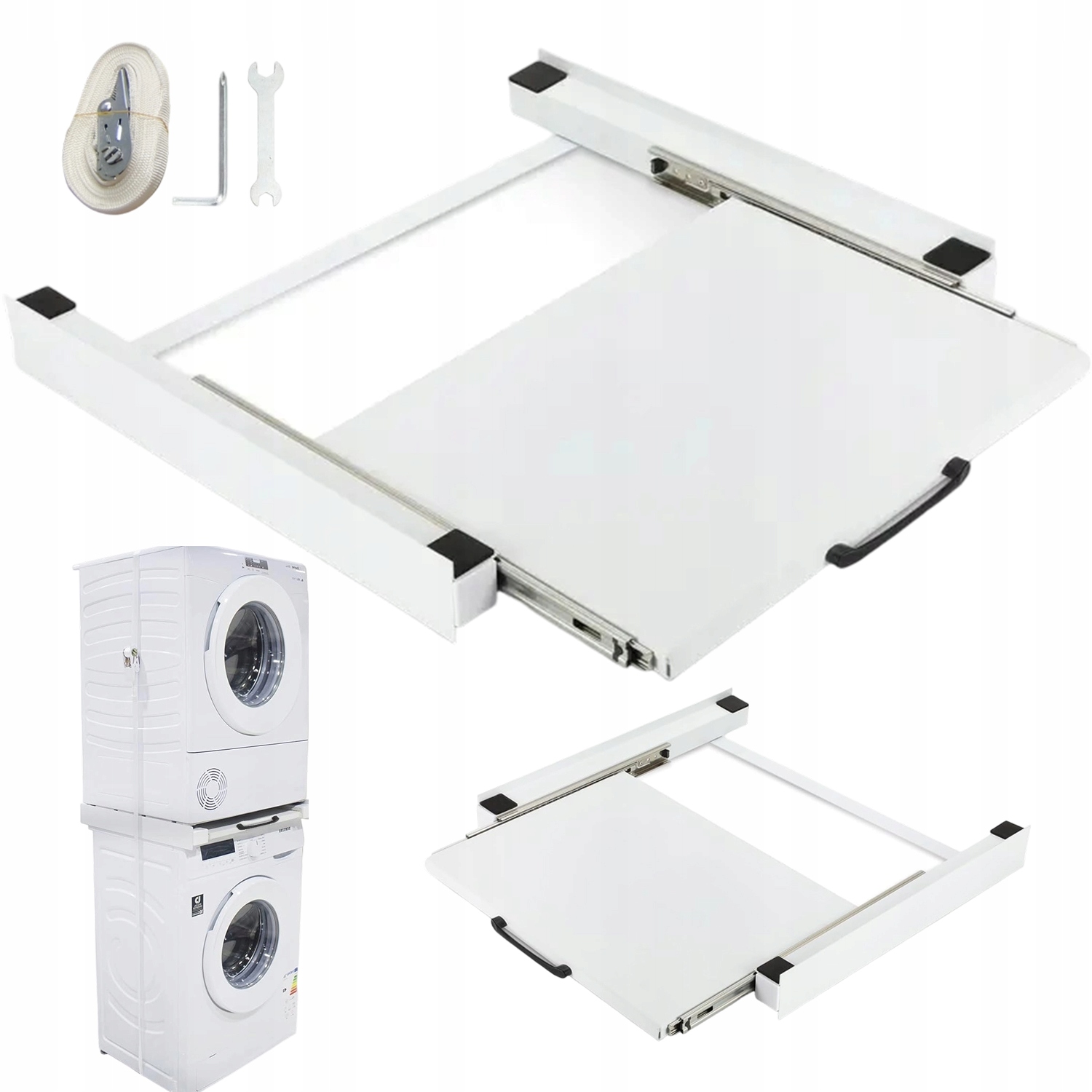 Uniwersalny Łącznik pralki suszarką 150kg z paskami i wysuwaną półką