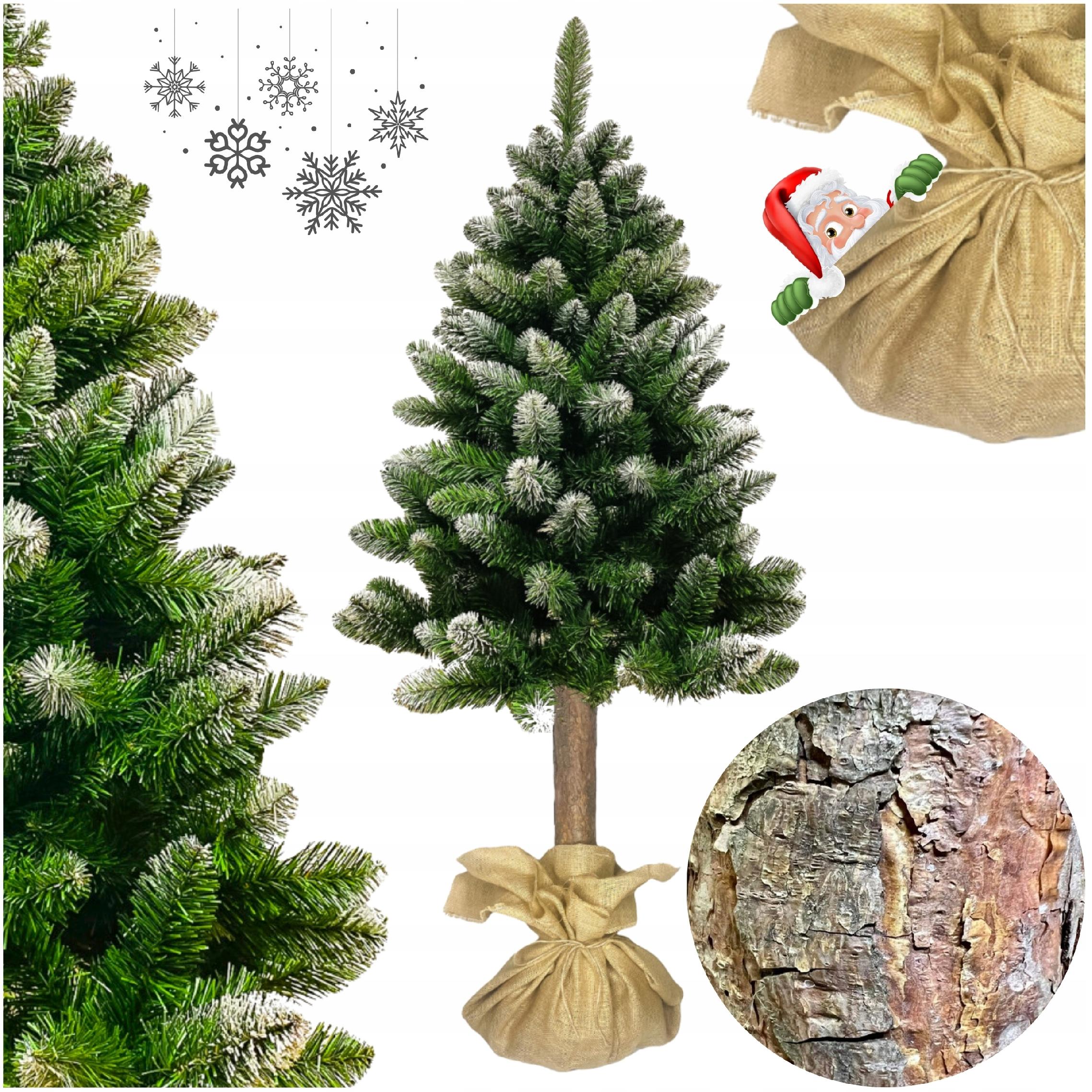 Umělý Vánoční Stromeček Na kmeni je zasněžená hustá Borovice Diamantová 180 cm Juta
