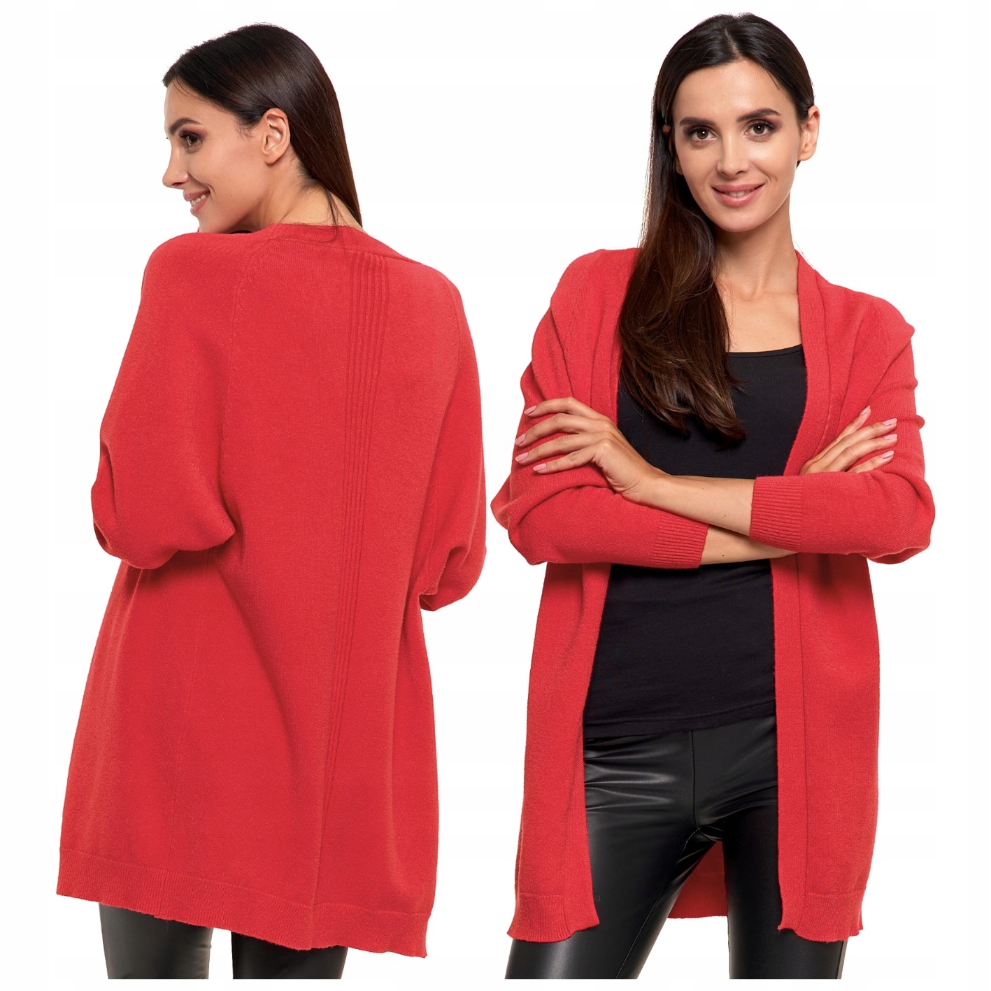 DŁUGI SWETER KARDIGAN DAMSKI NARZUTKA KOBIECY SWETEREK MORAJ MALINOWY R.XL