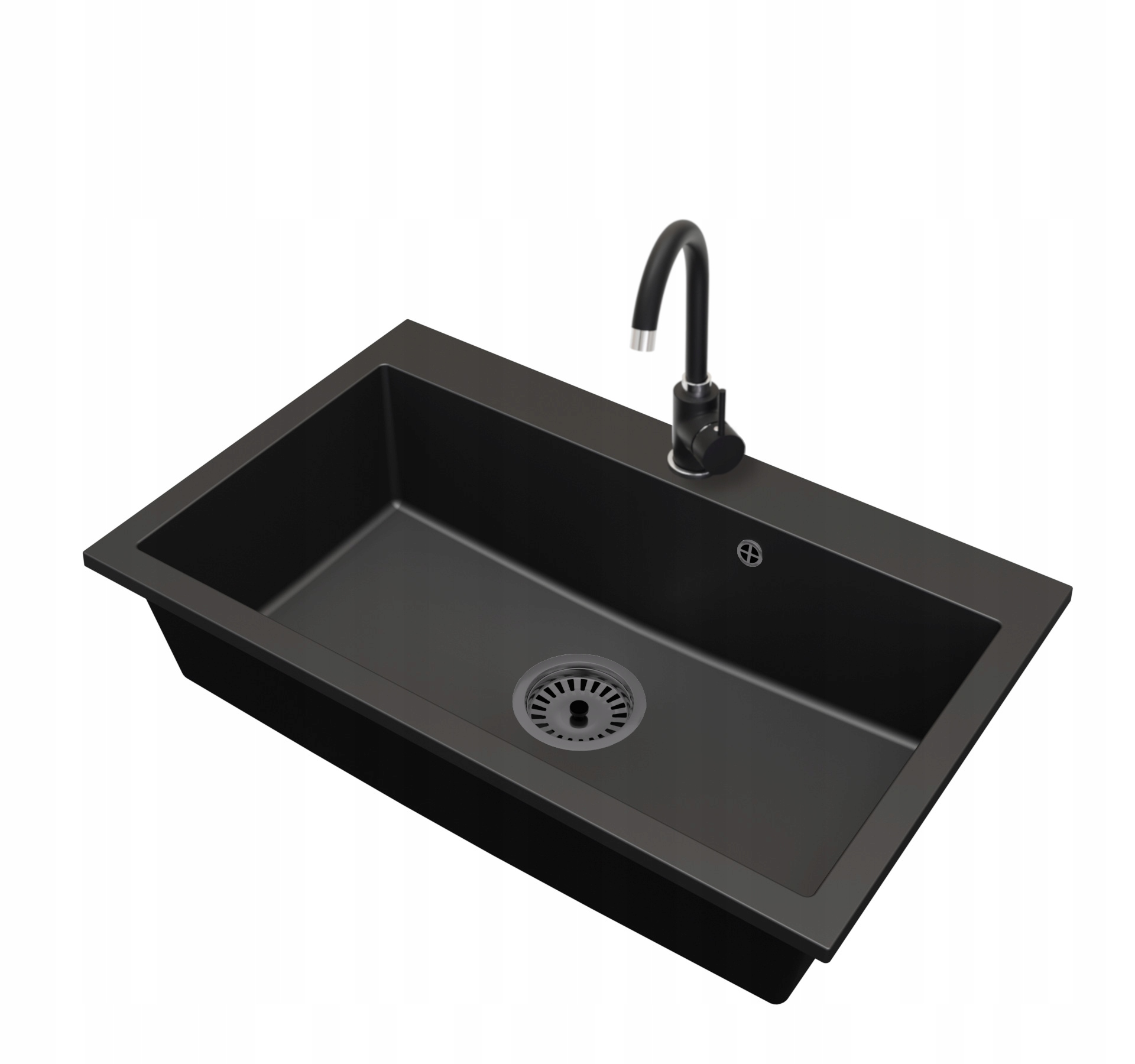 Kuchyňský granitový dřez Jednokomorový Elite 80 Baterie Sifon Černá