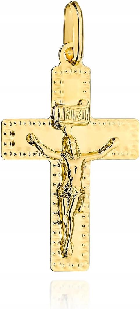 Křížek ze žlutého zlata 585 v ozdobné vazbě je ideální jako dárek 14K