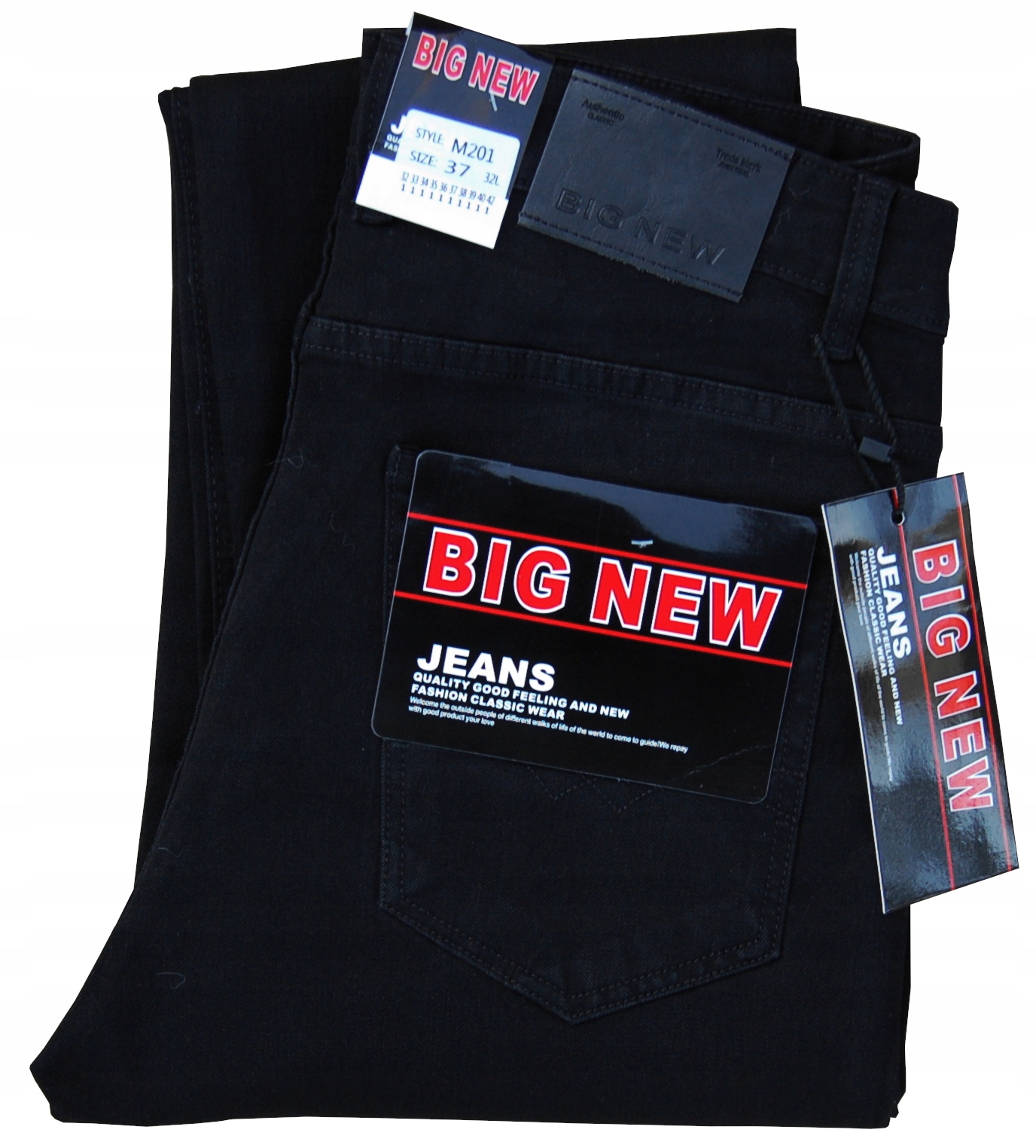 Bignew czarne Solidne dżinsy klasyczne lycra W33 L30 pas 82/86 cm