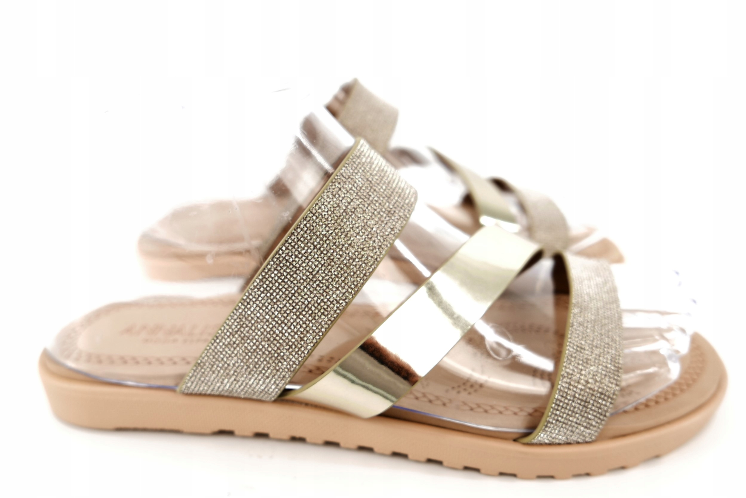 KLAPKI DAMSKIE ZŁOTE BROKATOWE LEKKIE R40