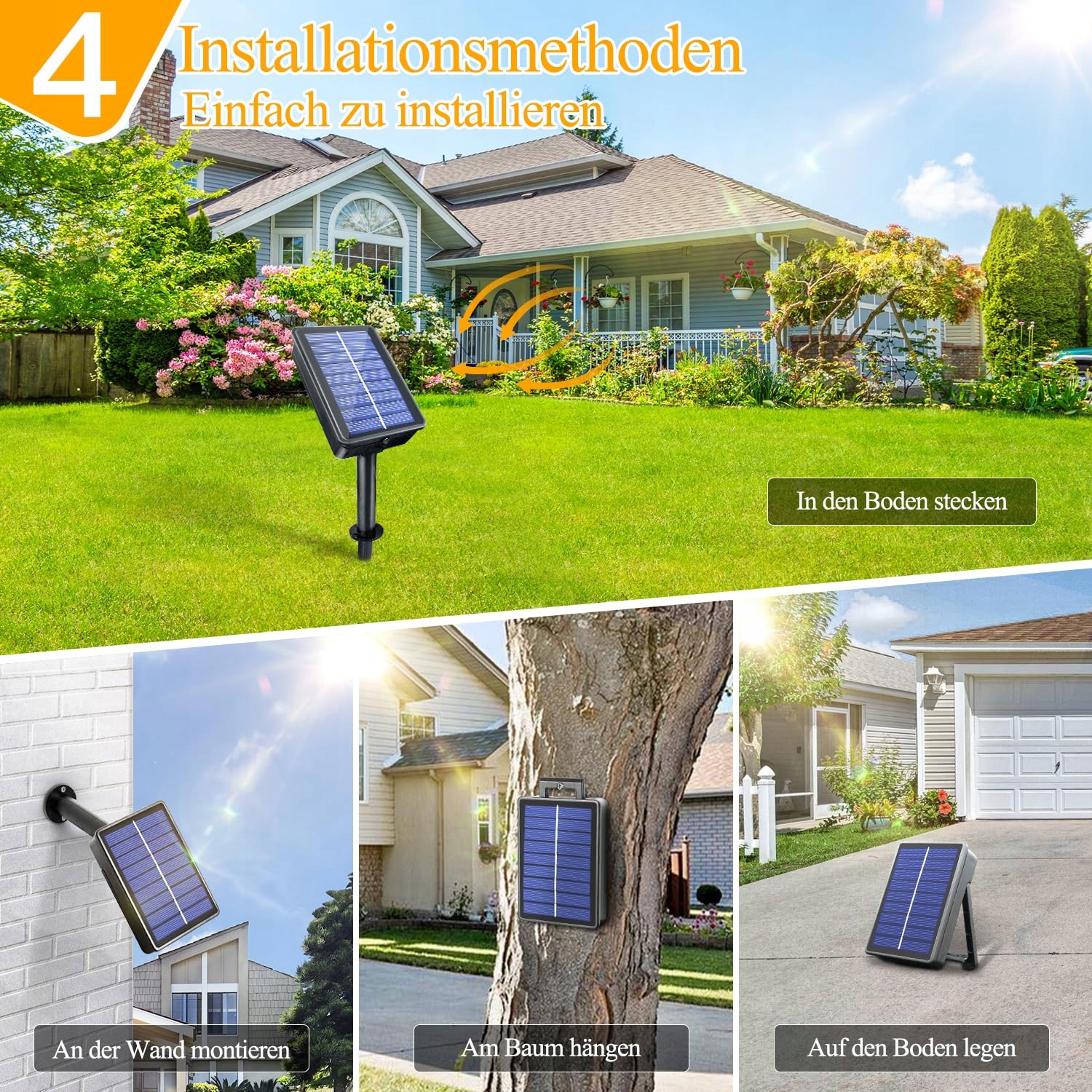 OLLNY Solarna Girlanda 2x15M 150 LED 8 Trybów IP65 Ciepły Biały — miniatura 6