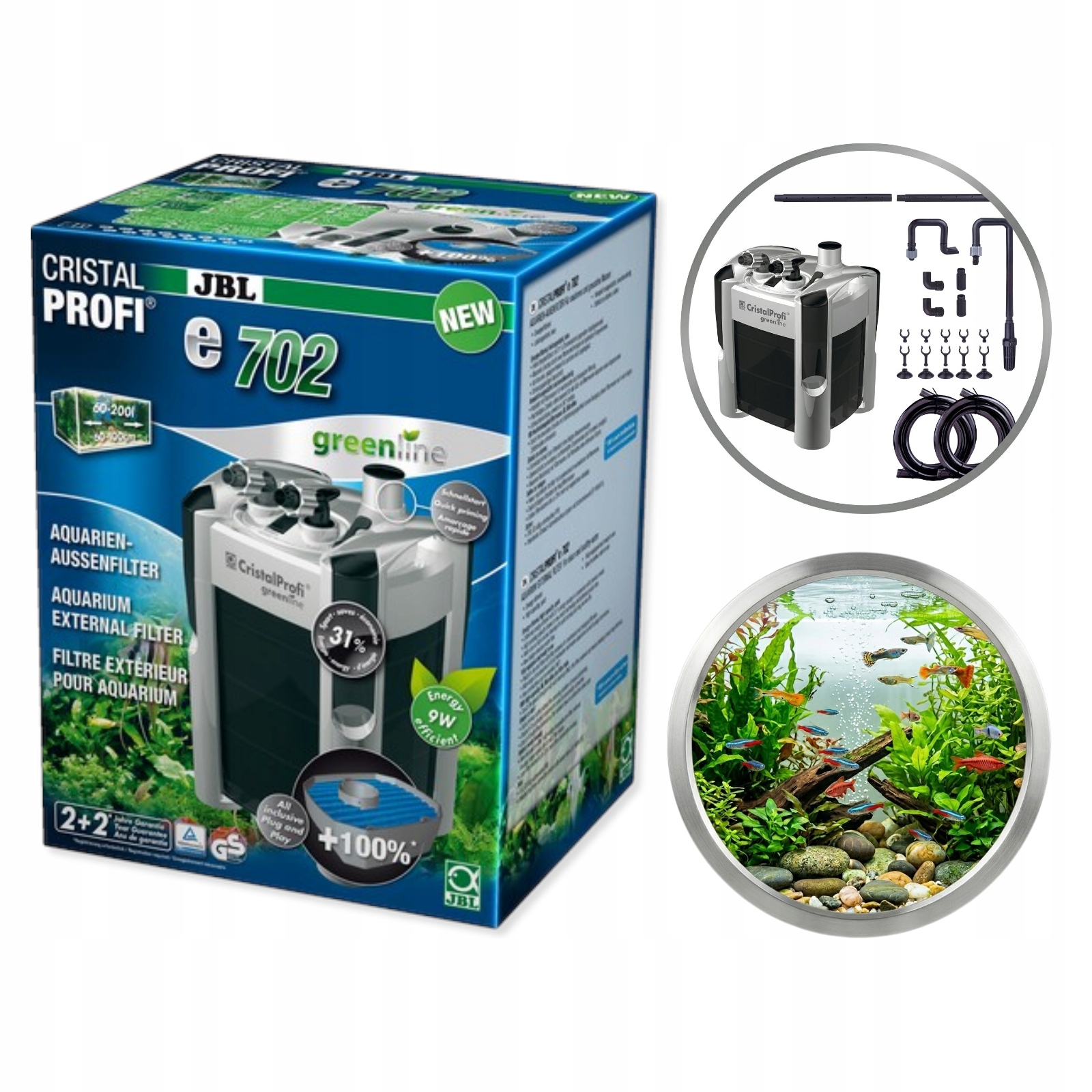 Filtr zewnętrzny do akwariów 80-200 L Jbl CristalProfi e702 greenline Cichy