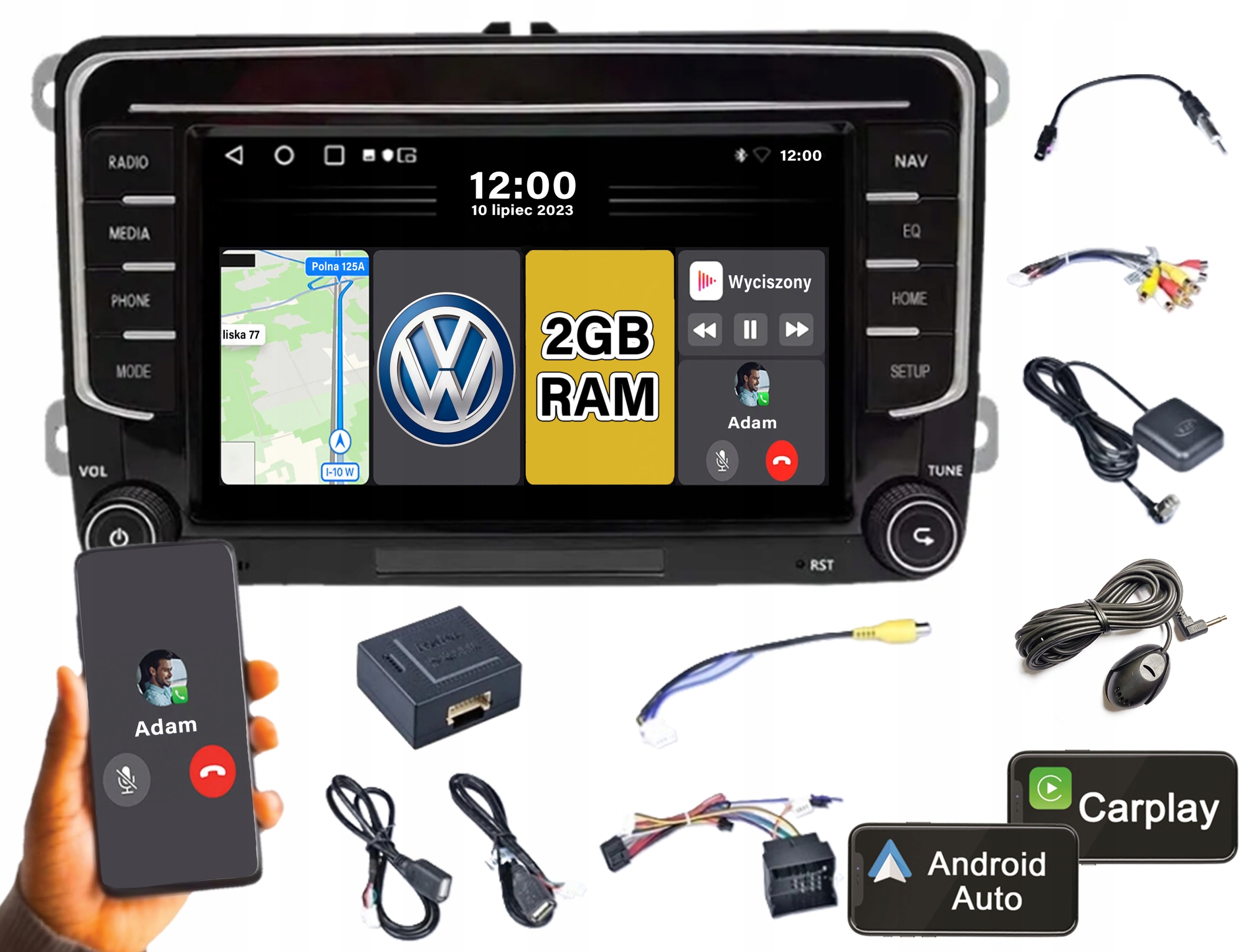 Radio Samochodowe 2 DIN 7"Android Volkswagen Skoda Seat CarPlay AndroidAuto