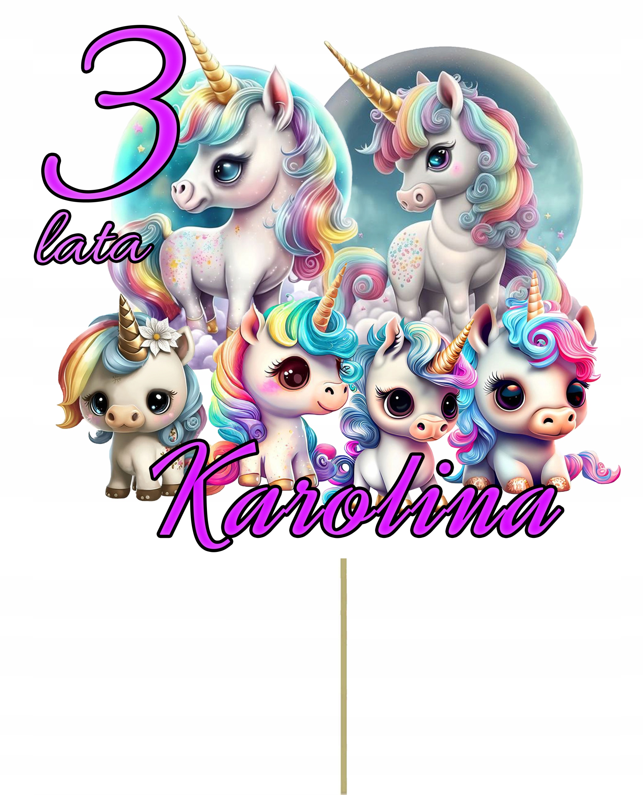 Zápich Jednorožec jednorožci duhový unicorn Jméno piker dekorace na dort