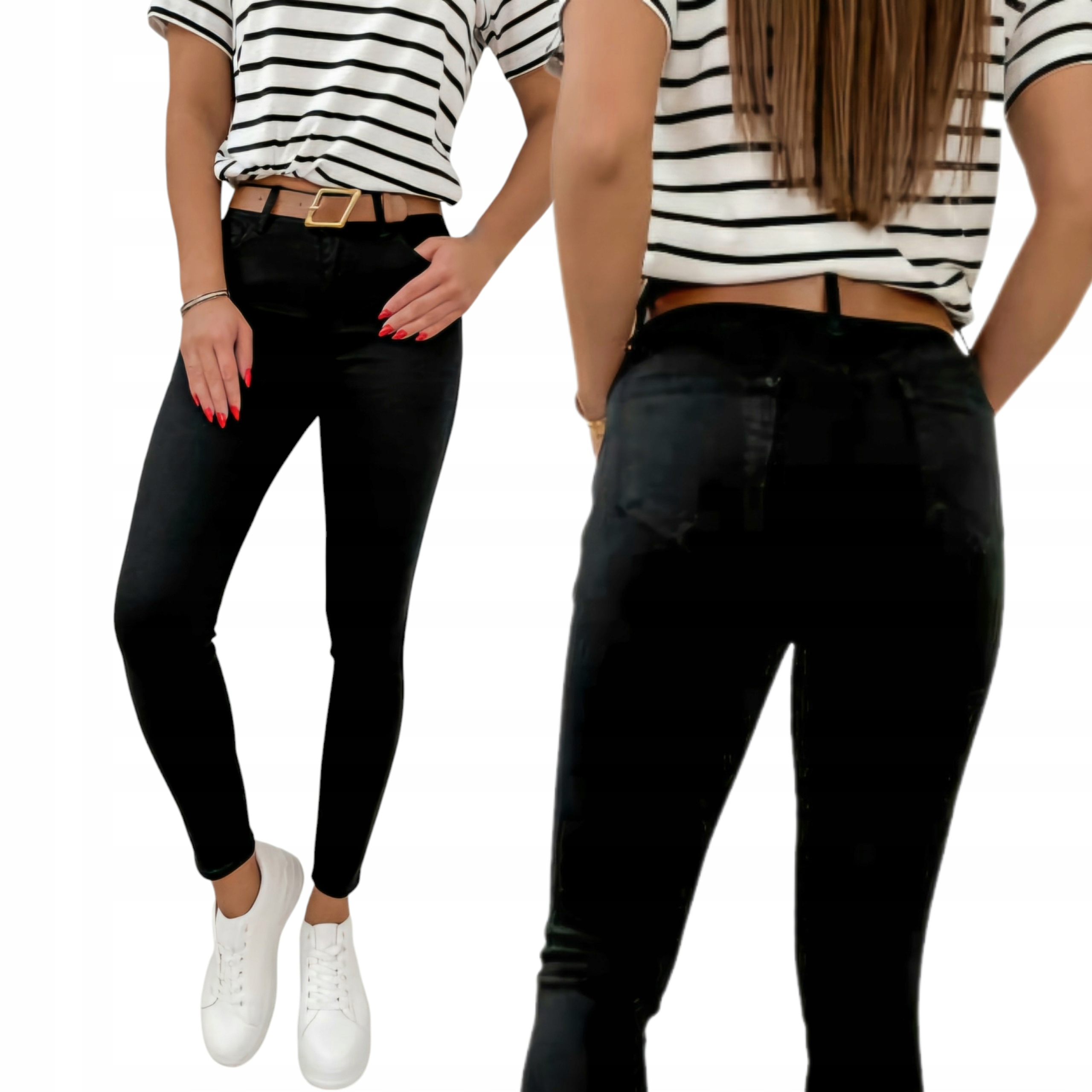 Kalhoty s páskem M.sara dámské džíny úzké nohavice černé Push Up velikosti