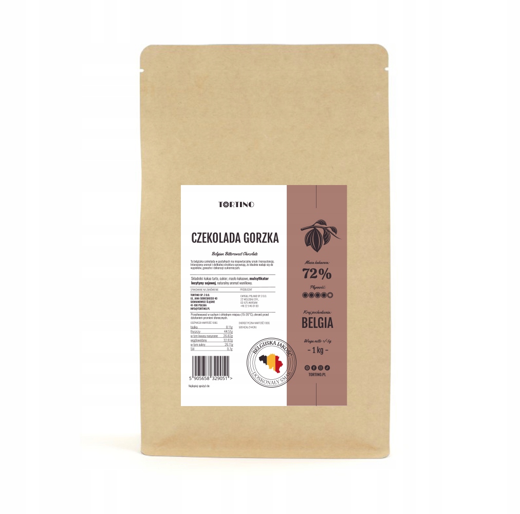 Levně Belgická Hořká čokoláda 72% 1kg Tortino