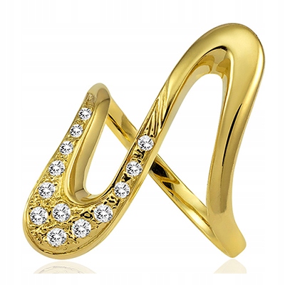 ZŁOTY PIERŚCIONEK EFEKTOWNA FALA CYRKONIE 333/ R19 Cechy brak