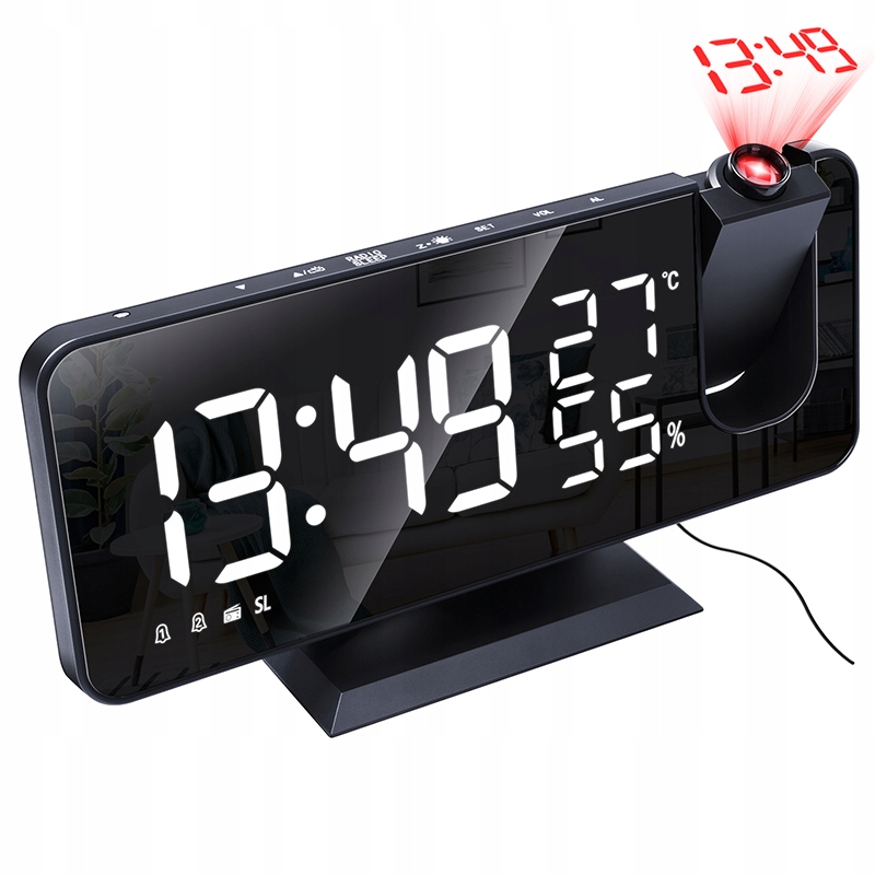 

Zegar Termometr Lustro Z Projektorem Alarm Radio