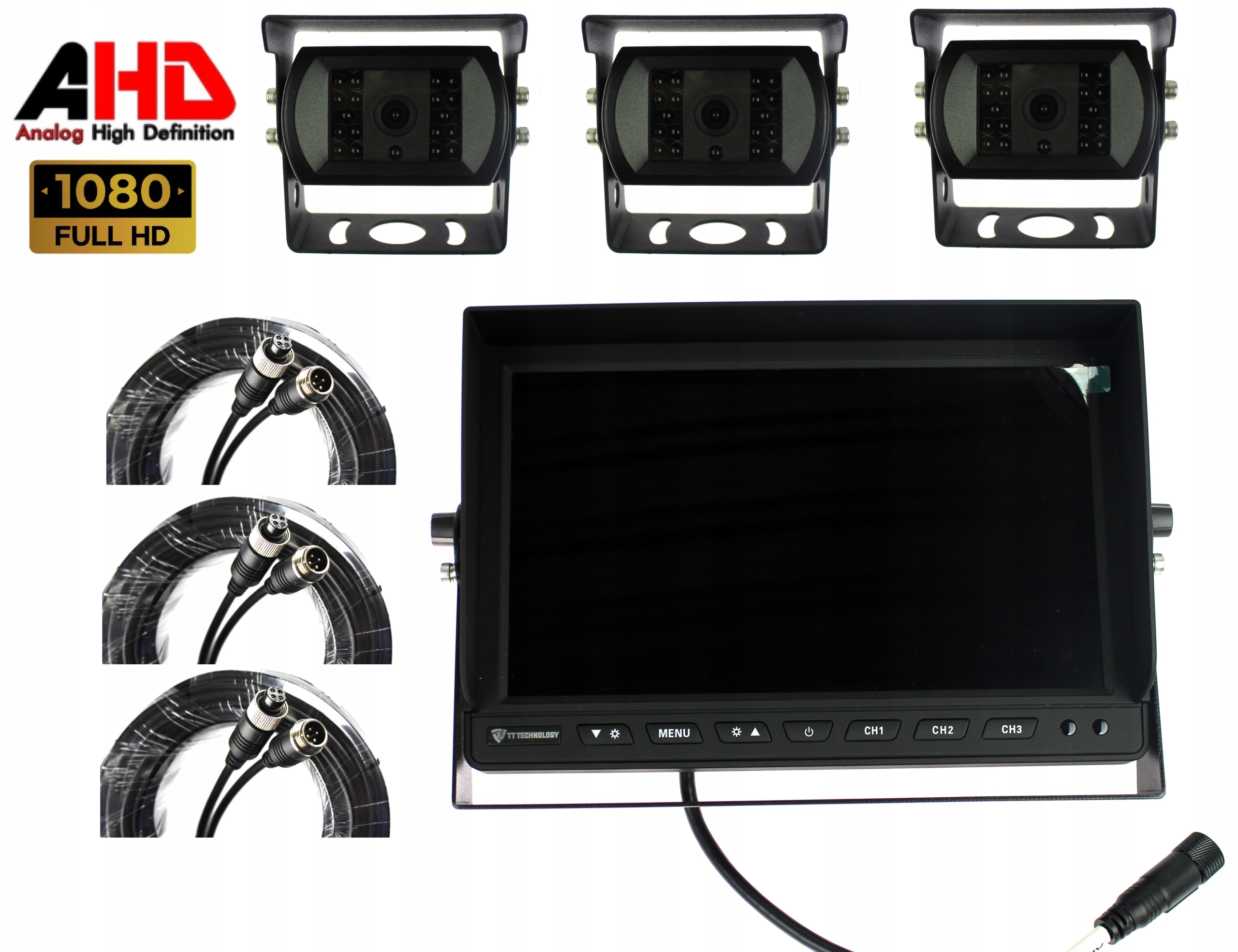 Set Monitor 10'' 3x Cúvacia Kamera Hd 12V 24V