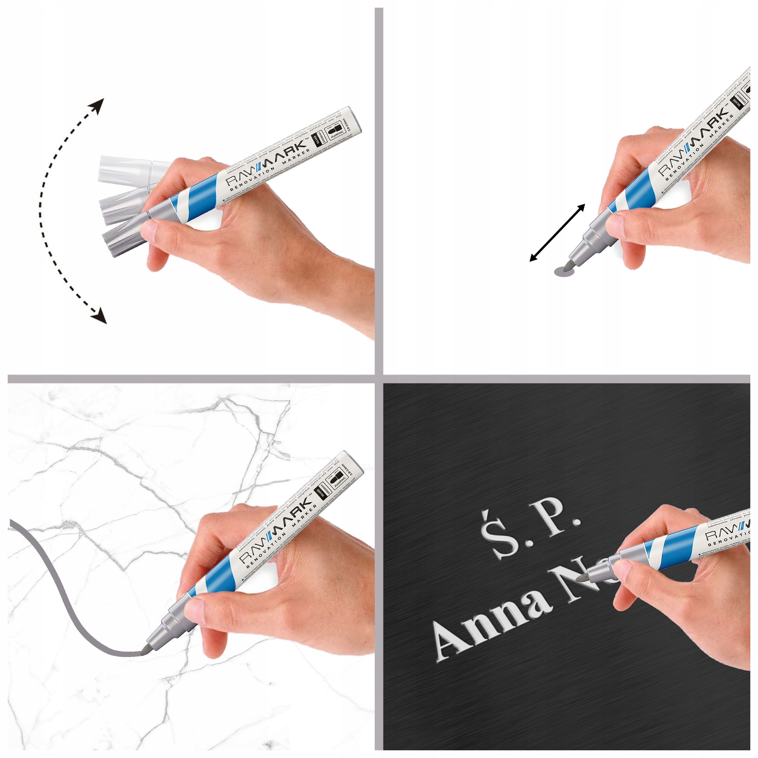 SREBRNY PISAK DO RENOWACJI LITER NA NAGROBKACH Kolor szary