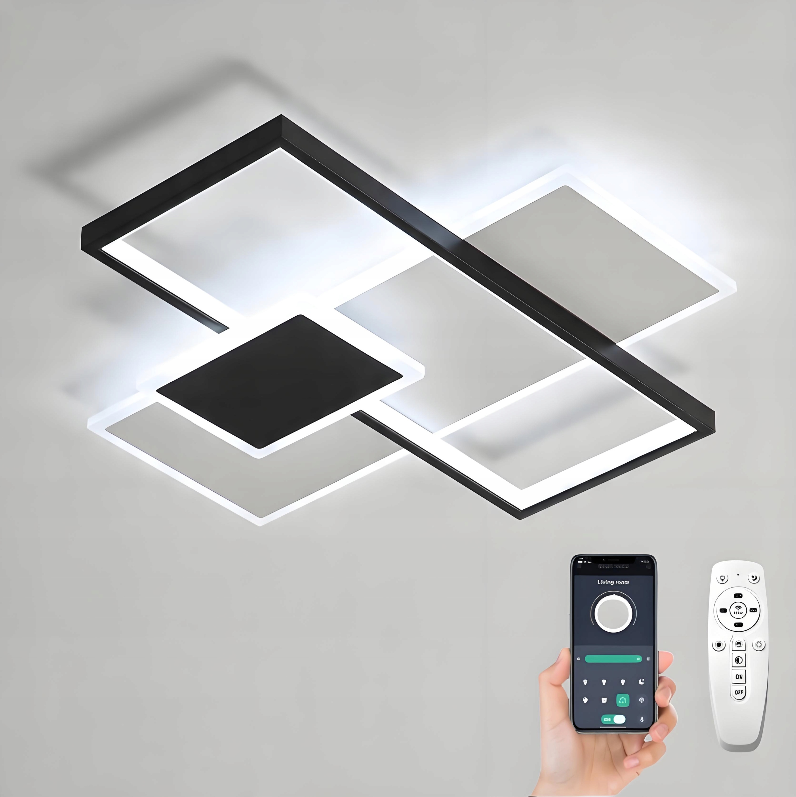 Led Stropná Lampa Do Obývačky S Diaľkovým Ovládaním App Štvorcová 46W 3000K-6500K Moderná