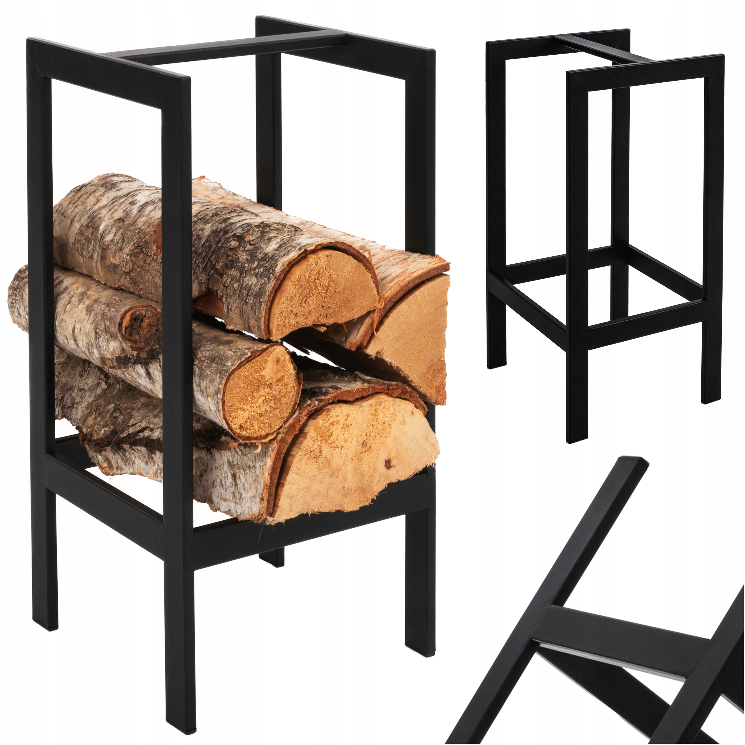 Stojan Na Krbové Dřevo Svařovaný Kovový 50 CM Černý Loft Bez Kroucení