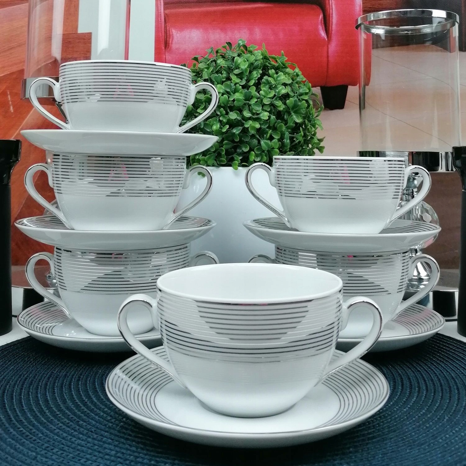 ĆMIELÓW YVONNE E520 6 X BULIONÓWKA + SPODEK PLATYNOWA DEKORACJA LINIE Kod producenta YVONNE E520