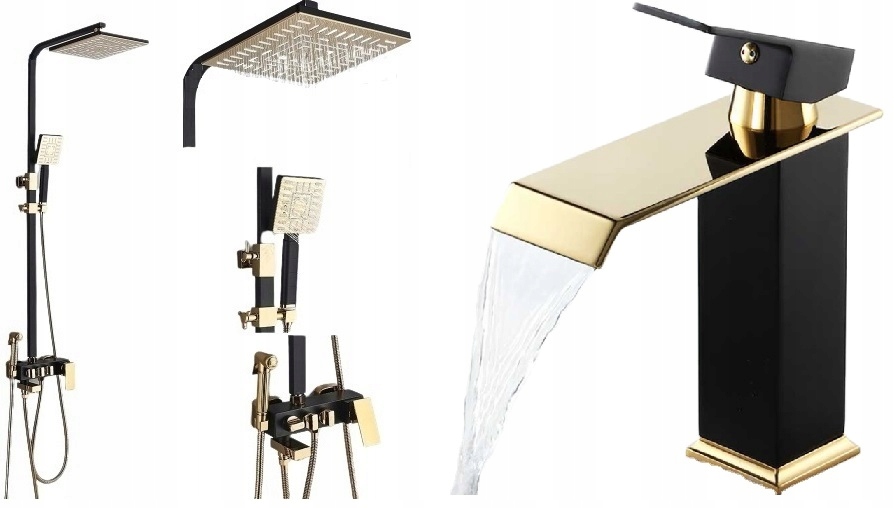 Čierna zlatá sprchová batéria Mido Sada