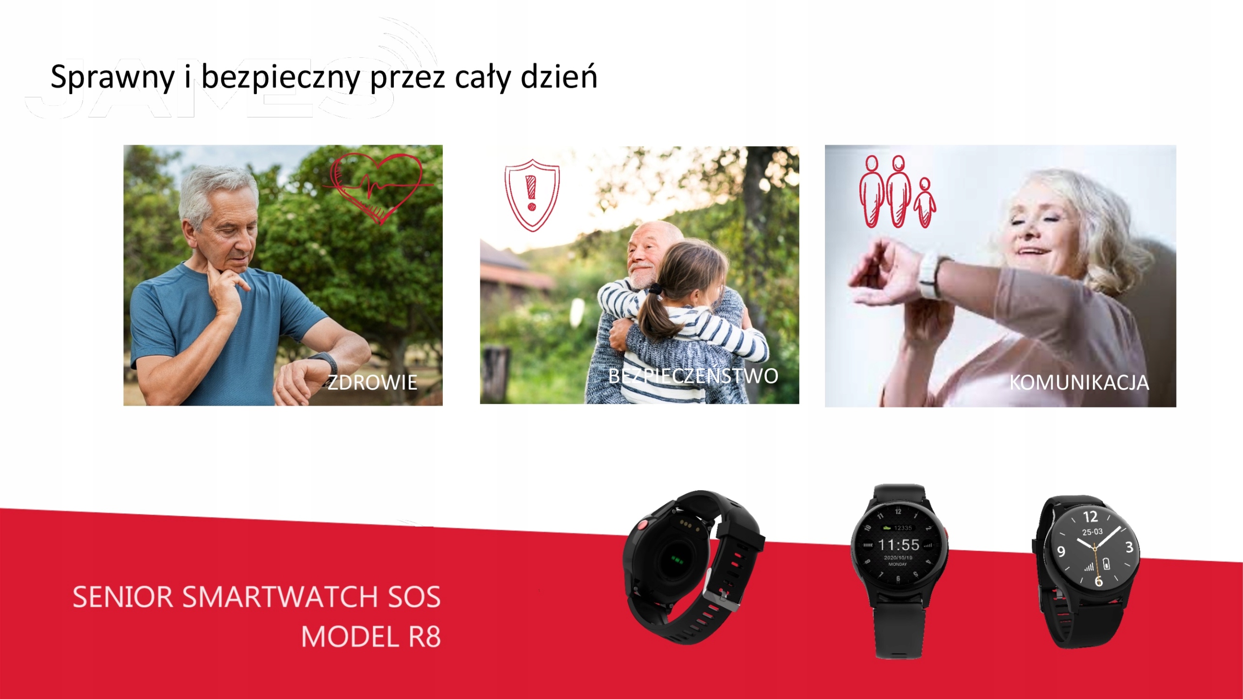 SENIOR SMART OPASKA SOS R8 PRO + TELEOPIEKA & TELEASEKURACJA ZDROWIA 24/7 Komunikacja Bluetooth LTE sieć GSM